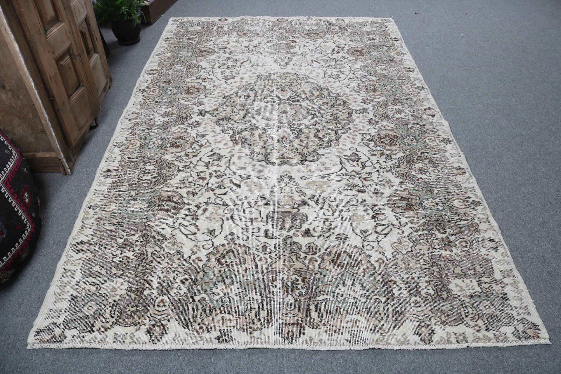 5.6x8.9 ft Büyük Halılar, Vintage Halı, Büyük Boho Halısı, Türk Halısı, Salon Halıları, Beyaz Antika Halılar, Boho Halıları, Yatak Odası Halıları, Mutfak Halısı