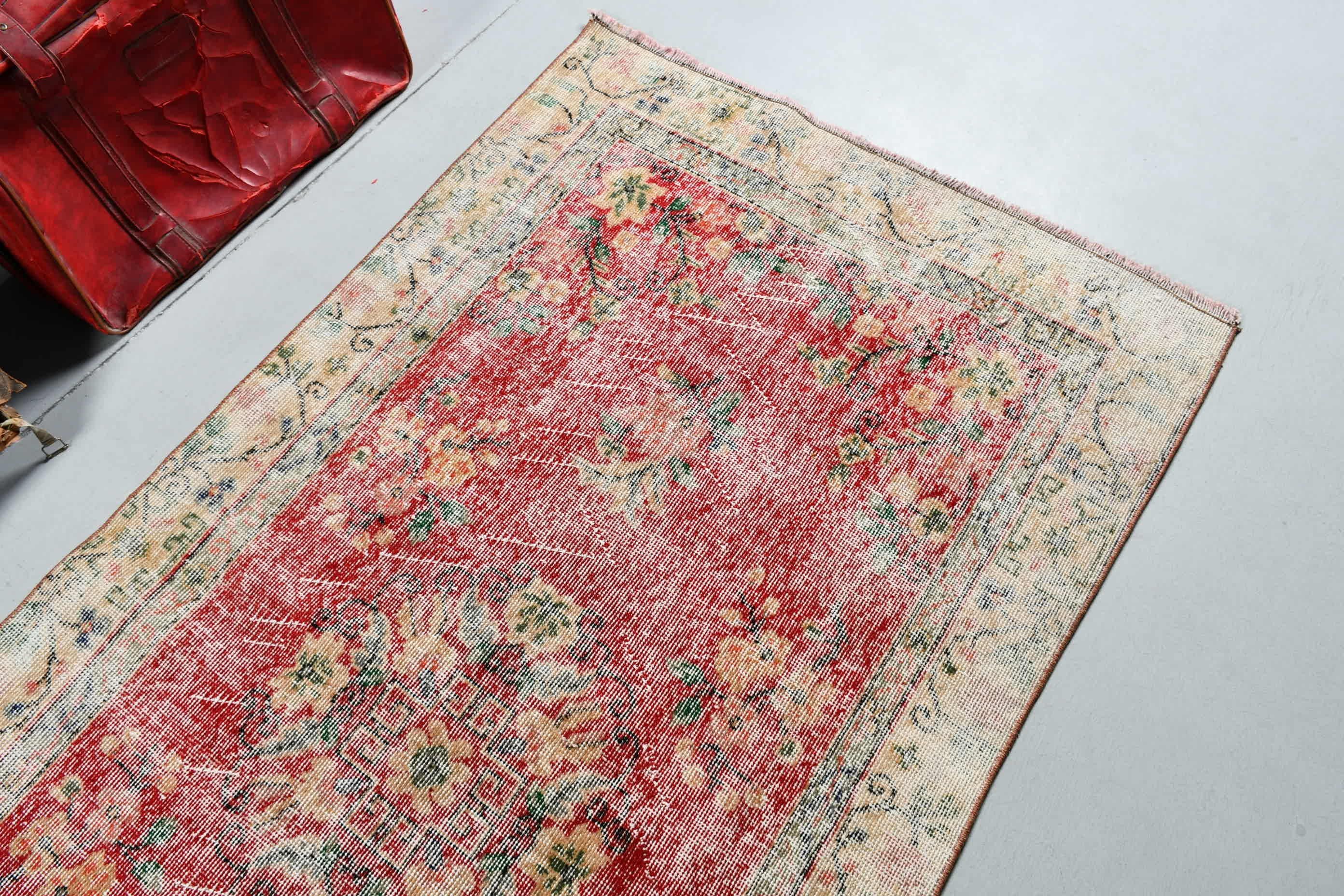 Vintage Rugs, Turkish Rugs, Natural Rug, Dining Room Rug, Red  3.6x7.1 ft Area Rugs, Oushak Rug, Antique Rug, Living Room Rugs