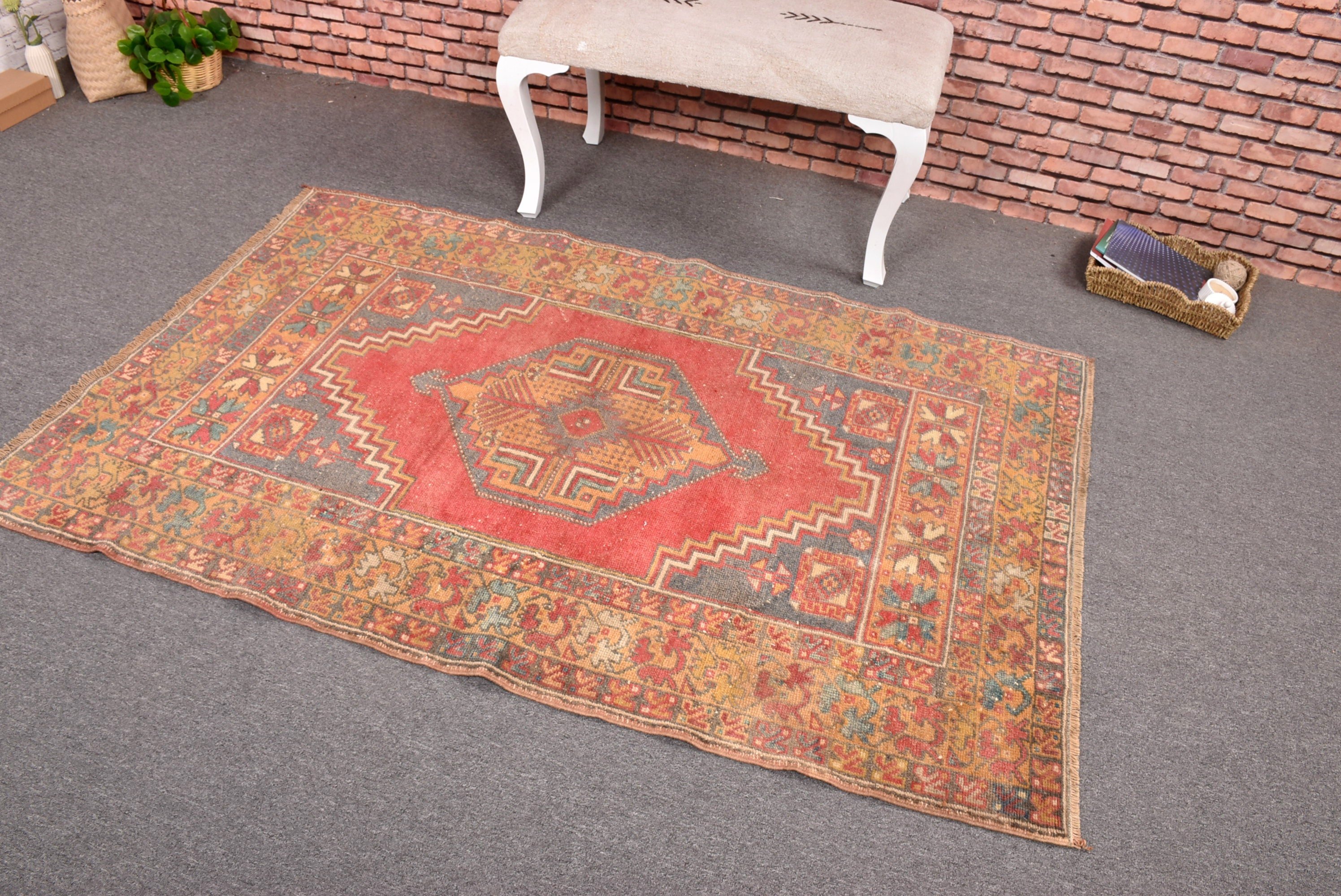 Estetik Halılar, 3.7x5.9 ft Aksan Halıları, Türk Halısı, Vintage Halı, Lüks Halı, Sarı Düz ​​Dokuma Halı, Yer Halıları, Dekoratif Halı, Çocuk Halısı