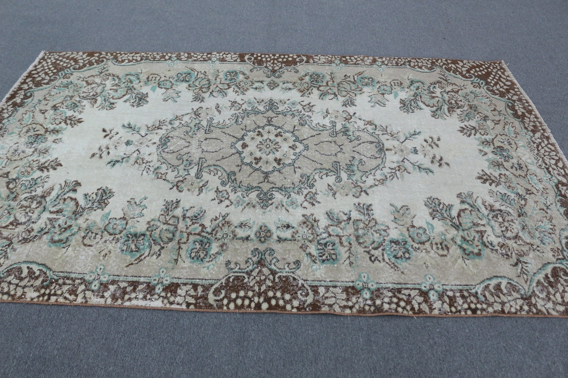 Salon Halısı, Yatak Odası Halıları, 5x8,2 ft Büyük Halı, Vintage Halı, Oushak Halısı, Yemek Odası Halıları, Bej Mutfak Halısı, Türk Halısı, Havalı Halı