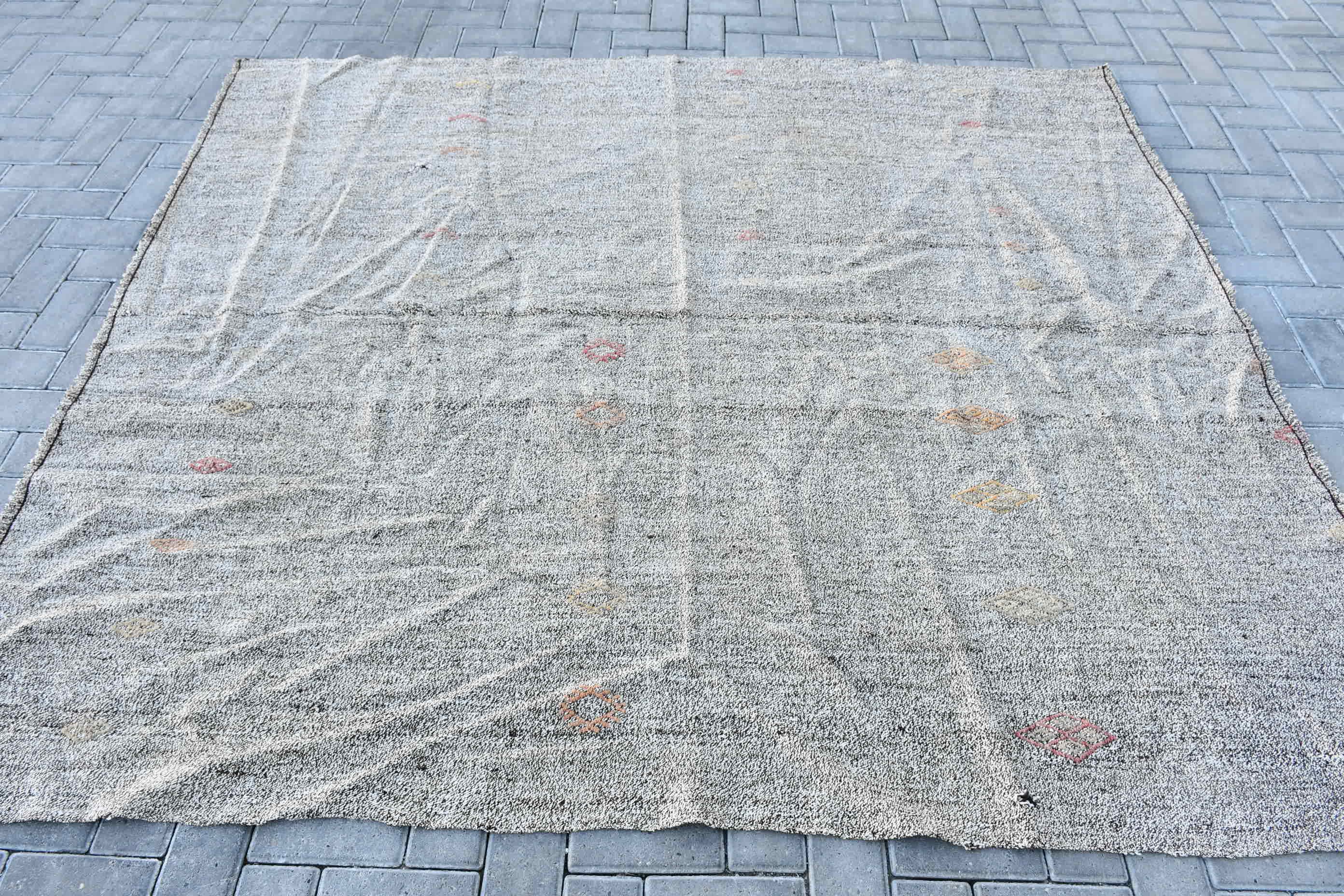 Oturma Odası Halısı, Salon Halısı, Türk Halısı, Bej Ev Dekorasyonu Halıları, Vintage Halı, Havalı Halı, Oushak Halısı, Kilim, 6.7x7.3 ft Büyük Halılar, Etnik Halı