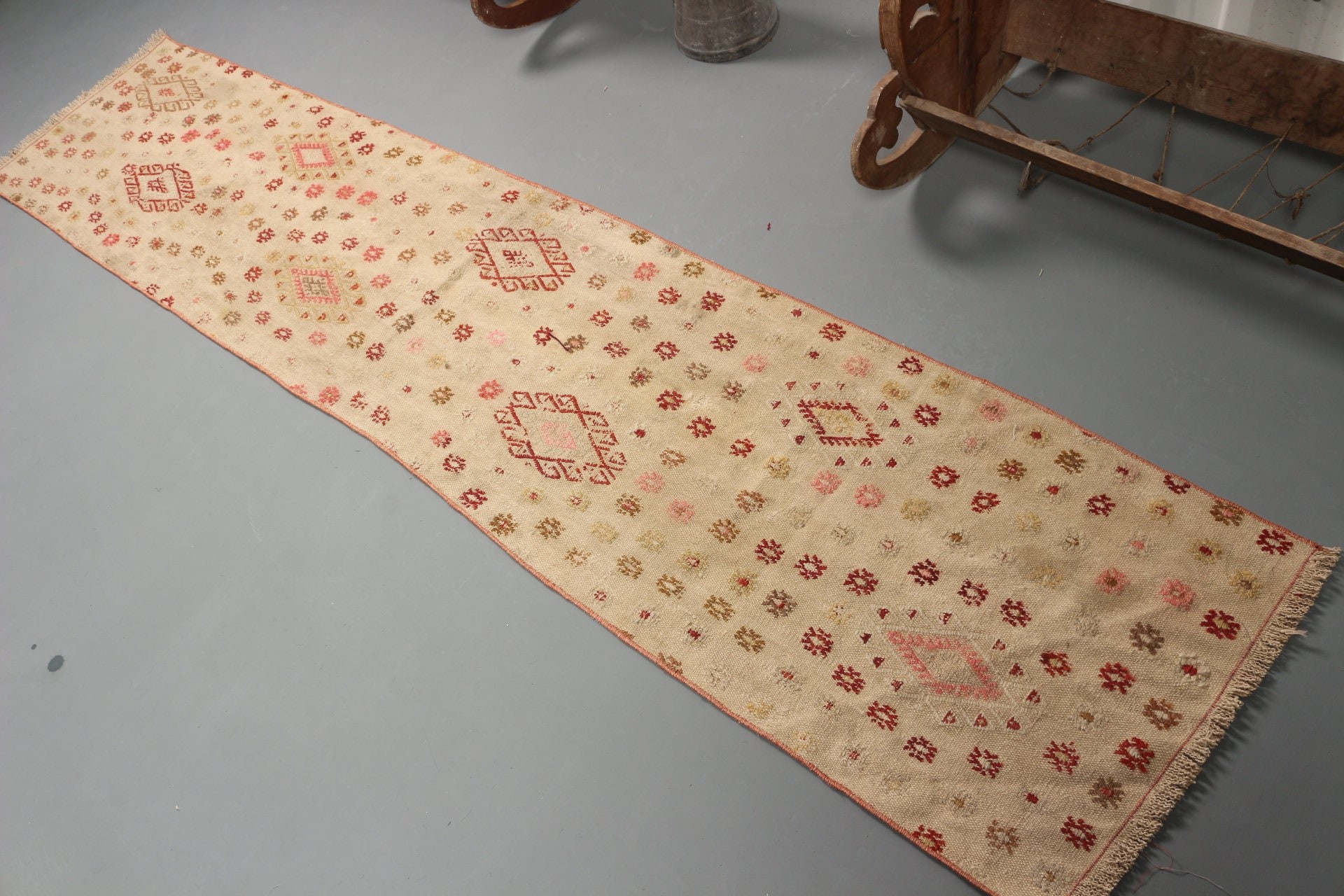 Merdiven Halıları, Sessiz Halı, Türk Halısı, Ev Dekorasyonu Halısı, Koridor Halısı, Vintage Halılar, Kilim, 1.9x8.5 ft Runner Halıları, Bej Oushak Halısı, Oushak Halısı