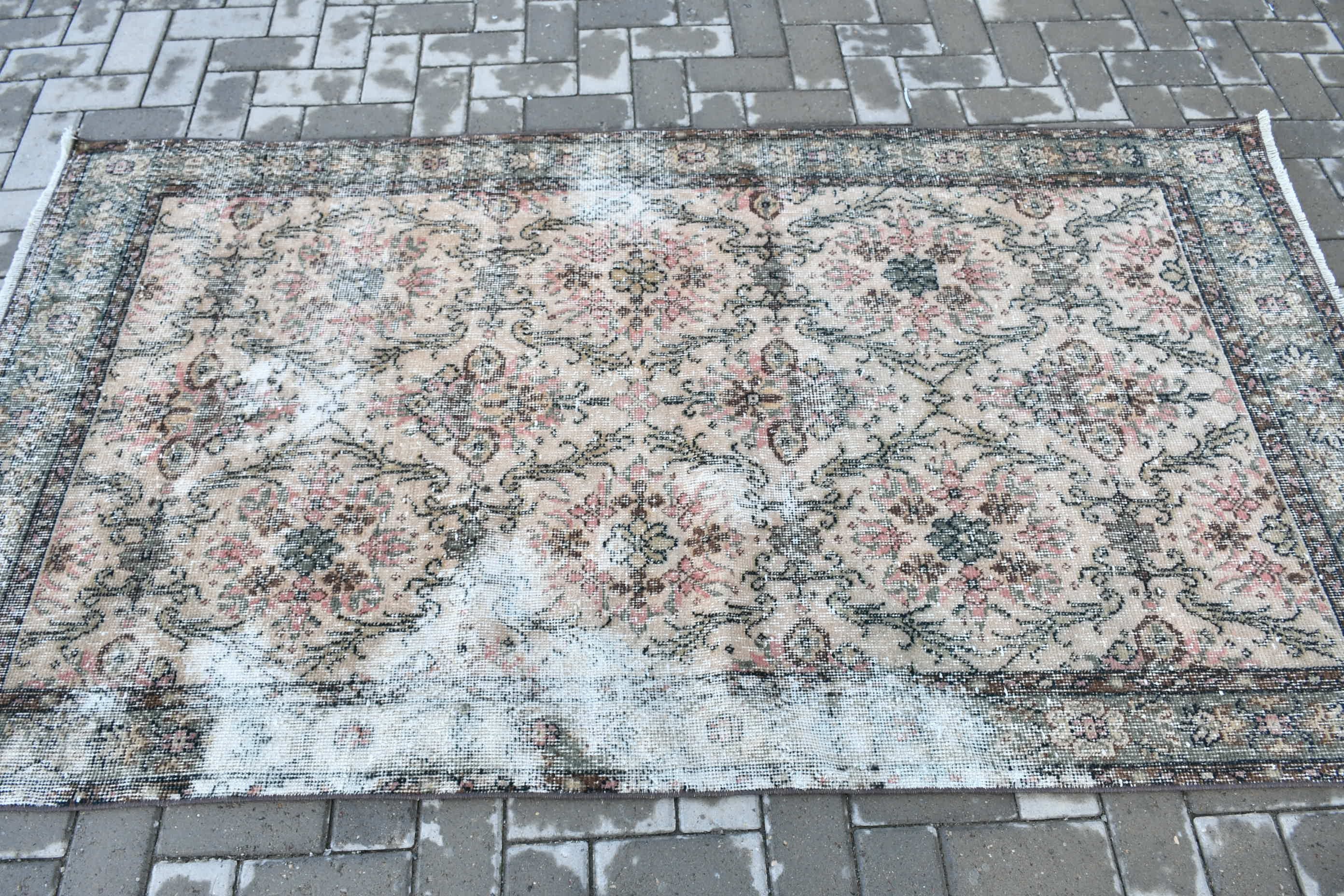 Vintage Halı, Mutfak Halısı, Kahverengi 3,8x7 ft Alan Halısı, İç Mekan Halıları, Türk Halısı, Oturma Odası Halıları, Antika Halı, Oushak Halıları