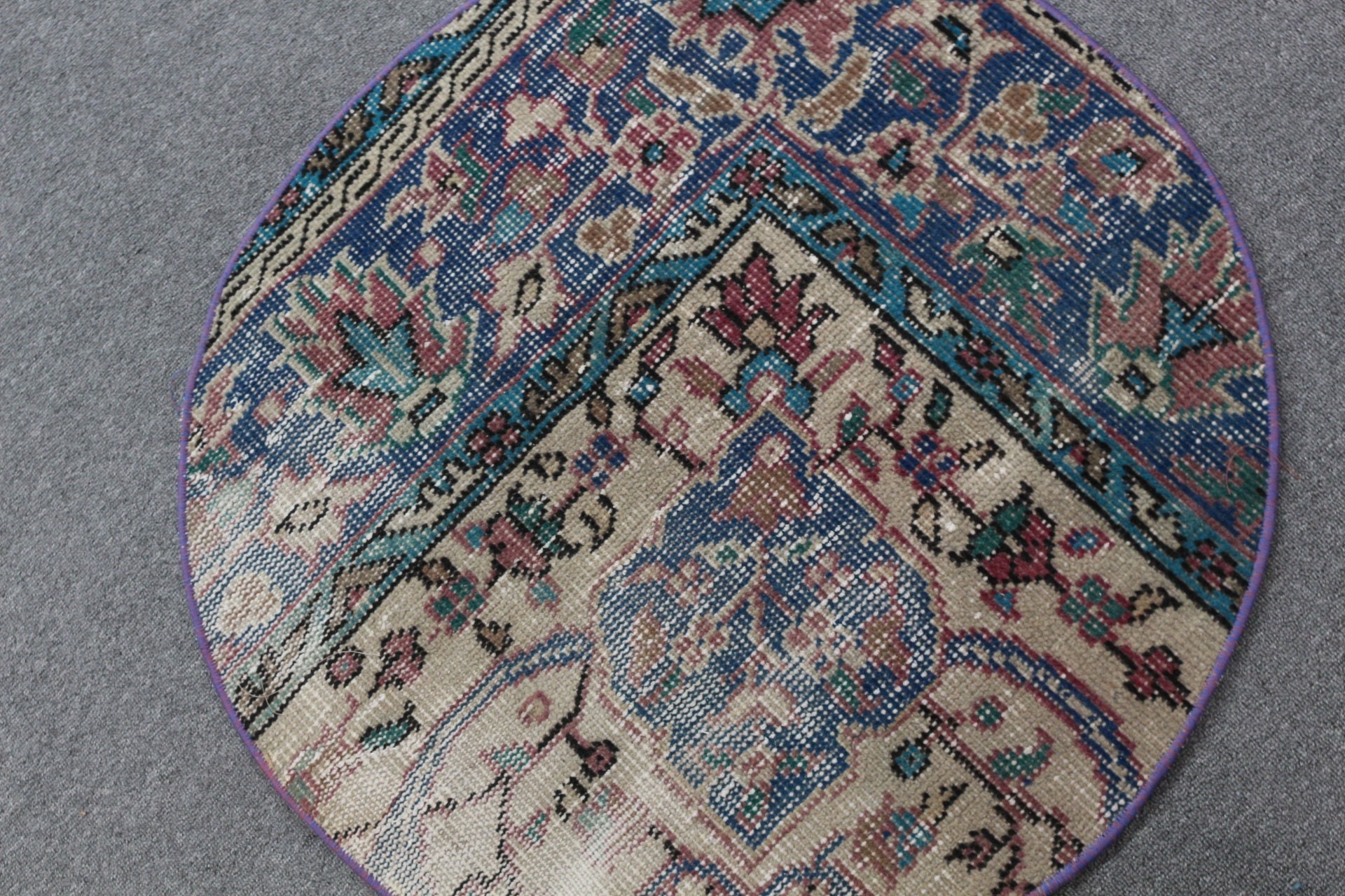 Vintage Halı, Banyo Halısı, Yurt Halısı, Yatak Odası Halısı, 2,6x2,6 ft Küçük Halı, Türk Halıları, Mutfak Halıları, Mavi Oushak Halısı, Havalı Halılar, Mutfak Halısı