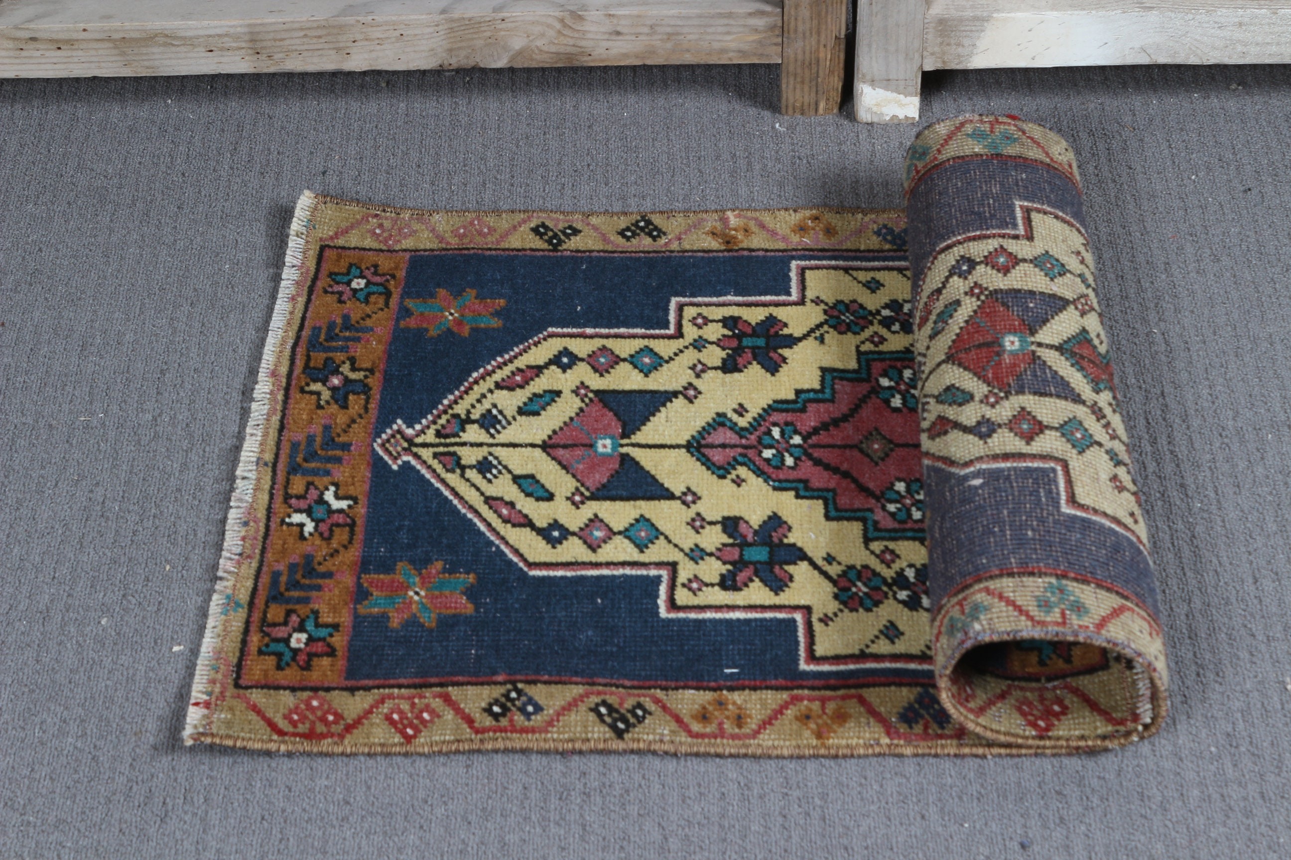 Türk Halısı, 1.6x2.8 ft Küçük Halı, Mutfak Halıları, Vintage Halı, Banyo Halısı, Ev Dekor Halısı, Mutfak Halısı, Mavi Antika Halılar