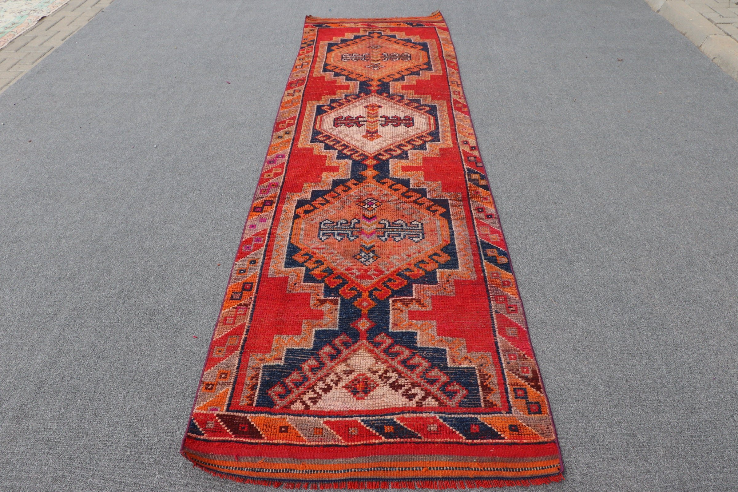 Vintage Rug, Antique Rugs, Kitchen Rug, Turkish Rugs, Cool Rugs, Red Wool Rug, Rugs for Runner, 3.1x11.2 ft Runner Rugs, Hallway Rug