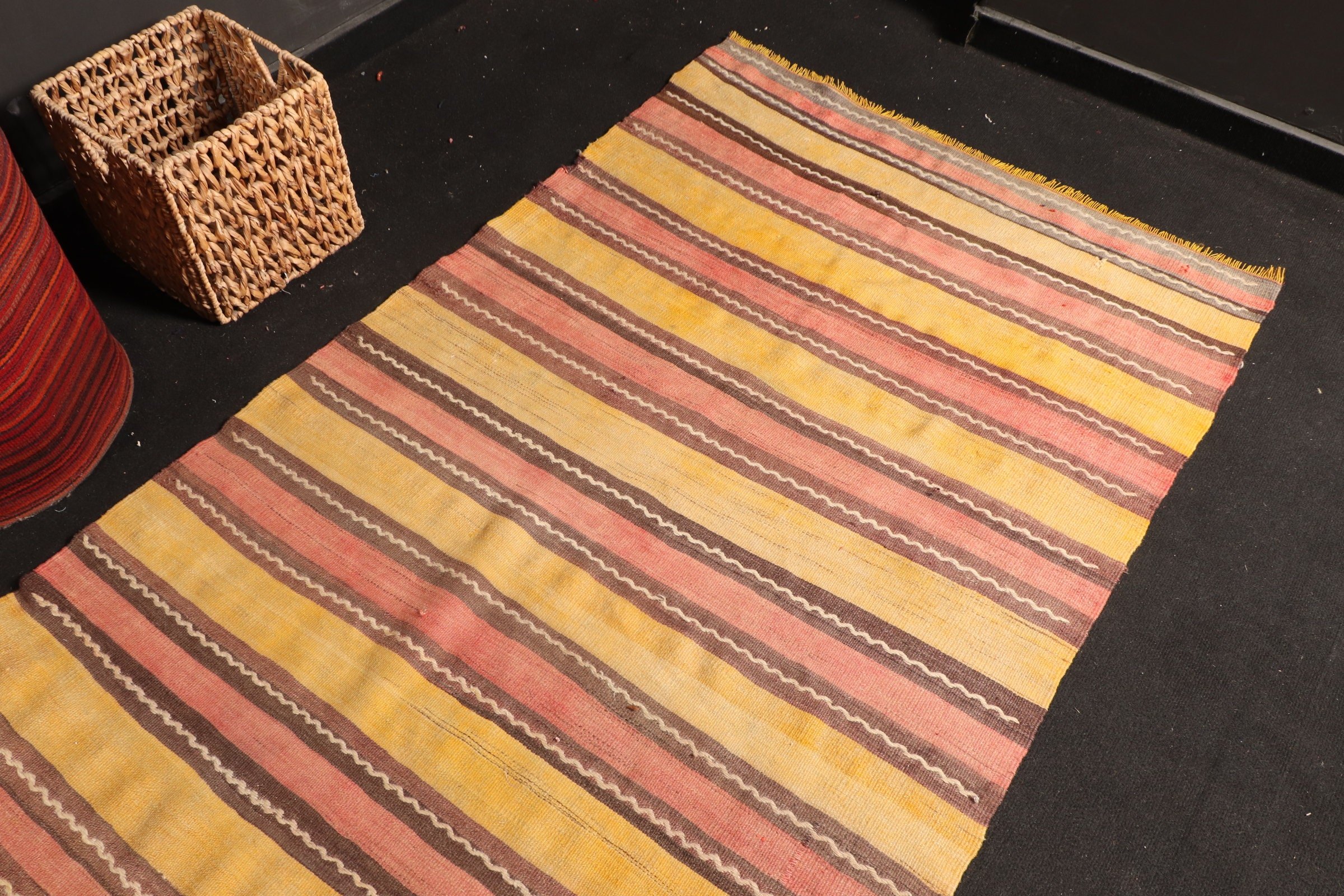 Hallway Rugs, Rugs for Hallway, Kitchen Rug, Kilim, Vintage Rugs, Turkish Rug, Yellow  3.7x9.9 ft Runner Rug