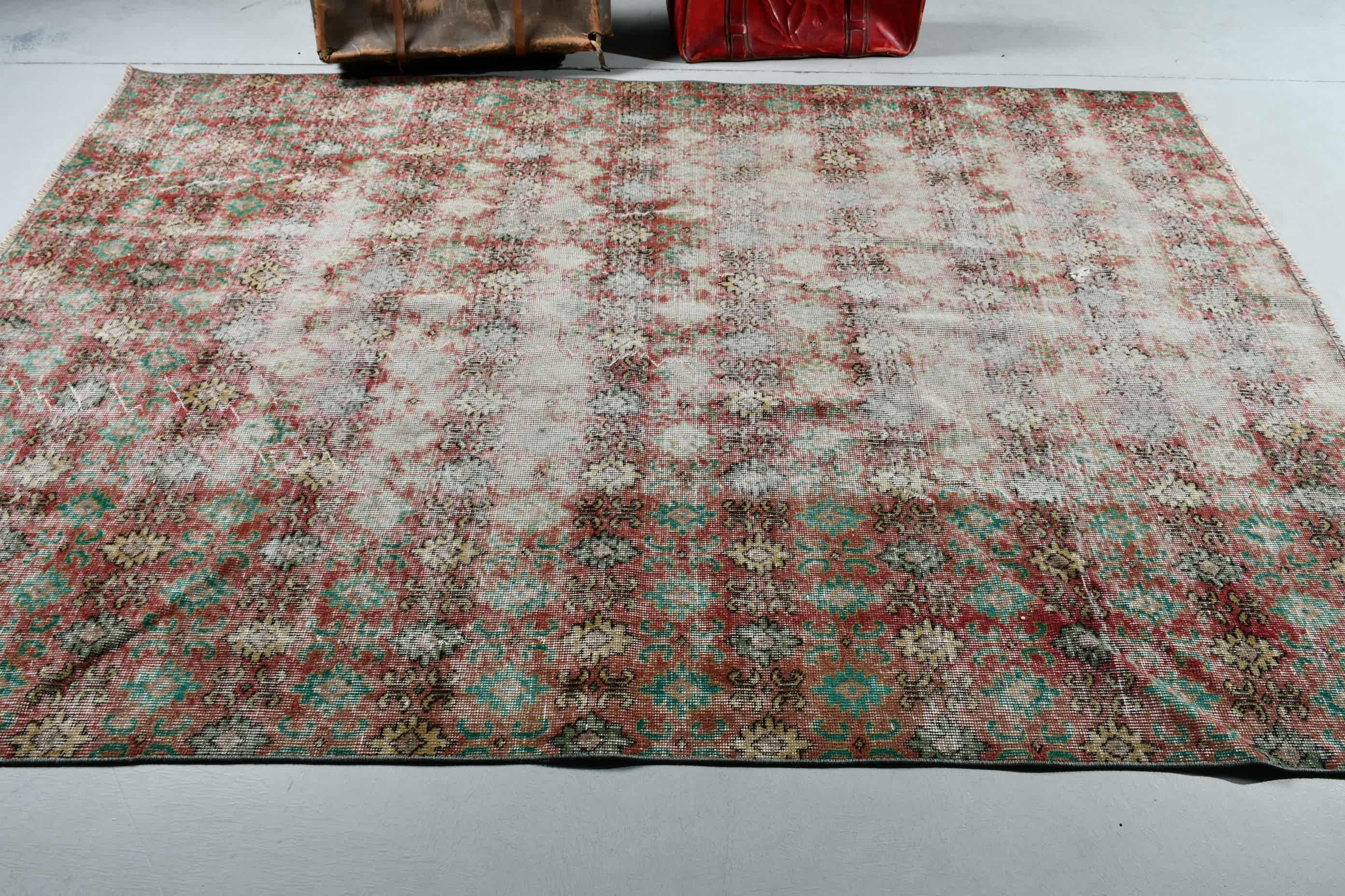 6x9.1 ft Large Rugs, Turkish Rugs, Vintage Rug, Red Wool Rug, Salon Rug, Rugs for Bedroom, Moroccan Rug, Dining Room Rug