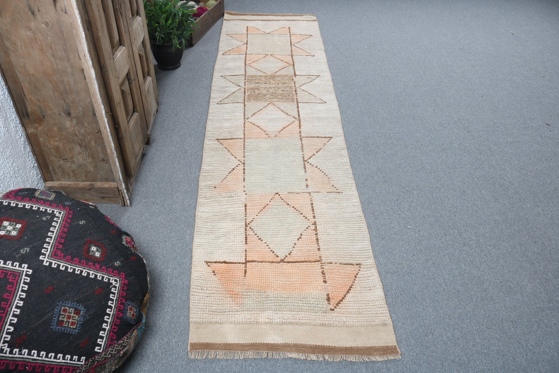 Türk Halıları, Antika Halılar, Koridor Halıları, Boho Halıları, Bej Açıklama Halısı, Vintage Halılar, Uzun Yolluk Halısı, Yün Halısı, 2.2x10.3 ft Yolluk Halıları