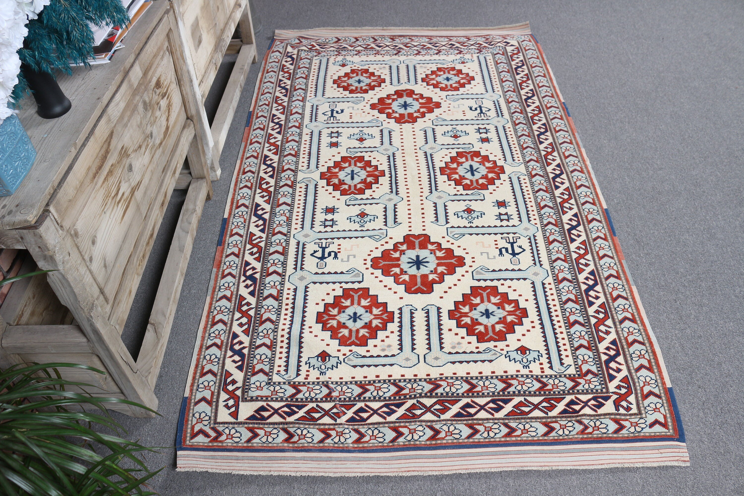 Yün Halı, 3.7x6.5 ft Alan Kilimi, Kırmızı Anadolu Halısı, Mutfak Halısı, İç Mekan Halısı, Türk Halıları, Vintage Halı, Anadolu Halısı, Yatak Odası Halıları