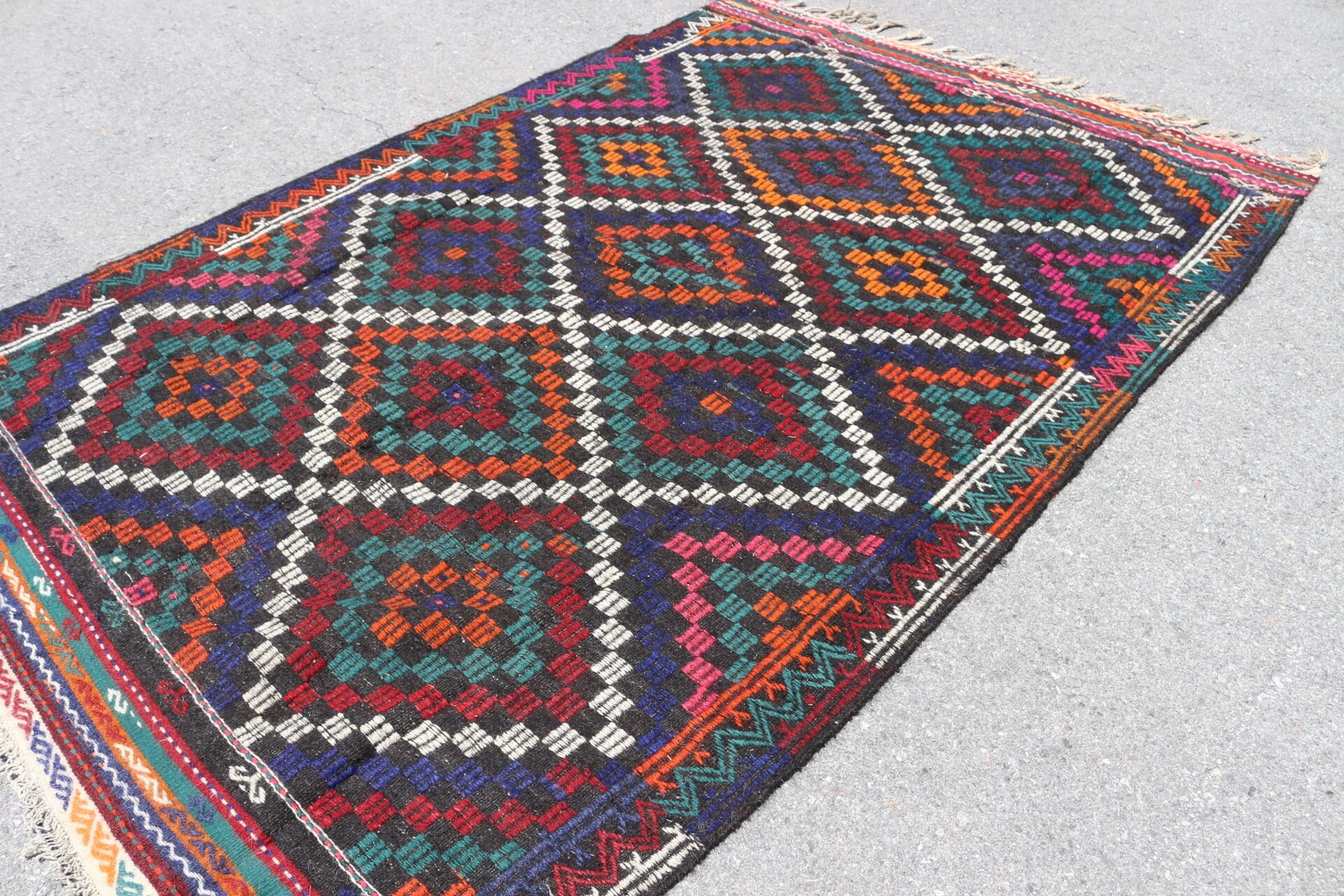 Kilim, Düz Dokuma Halı, Türk Halıları, Anadolu Halısı, 5.9x9.6 ft Büyük Halı, Siyah Yatak Odası Halısı, Yatak Odası Halısı, Vintage Halılar, Oturma Odası Halıları