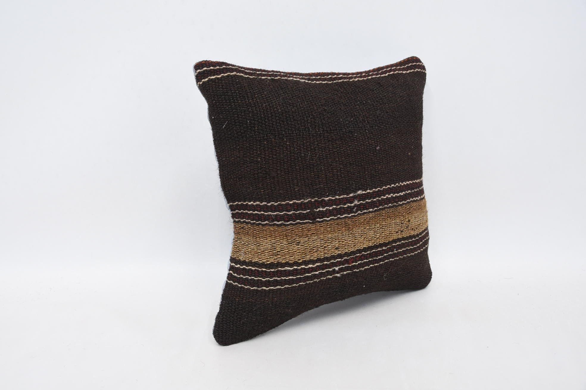 Home Decor Pillow, 12"x12" Brown Pillow Sham, Interior Designer Pillow, Handmade Kilim Cushion, Garden Cushion Case