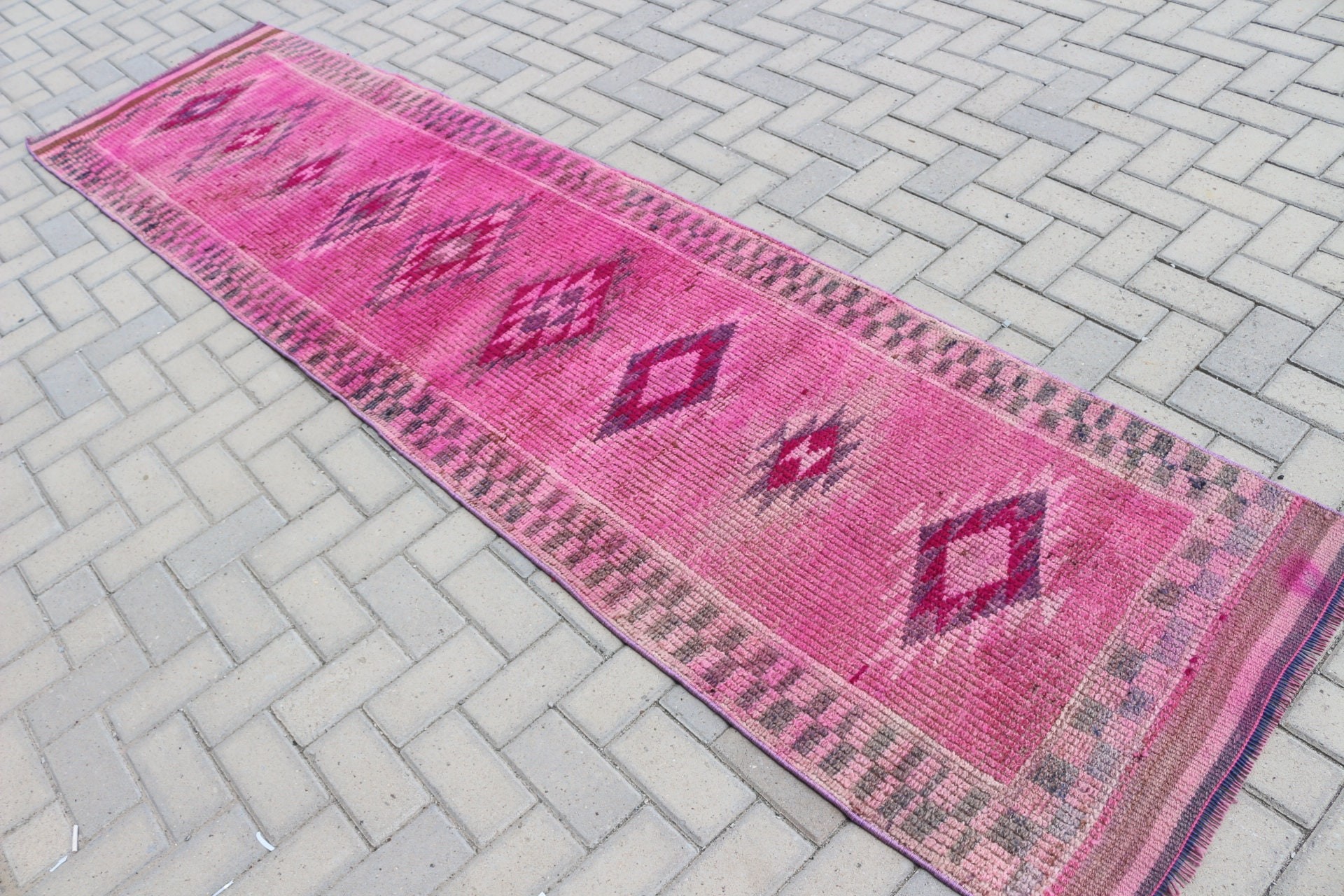 Pembe Yatak Odası Halısı, Yer Halısı, Vintage Halılar, Türk Halısı, Mutfak Halısı, Koridor Halıları, Mutfak Halıları, 2.7x10.5 ft Runner Halısı, Harika Halılar