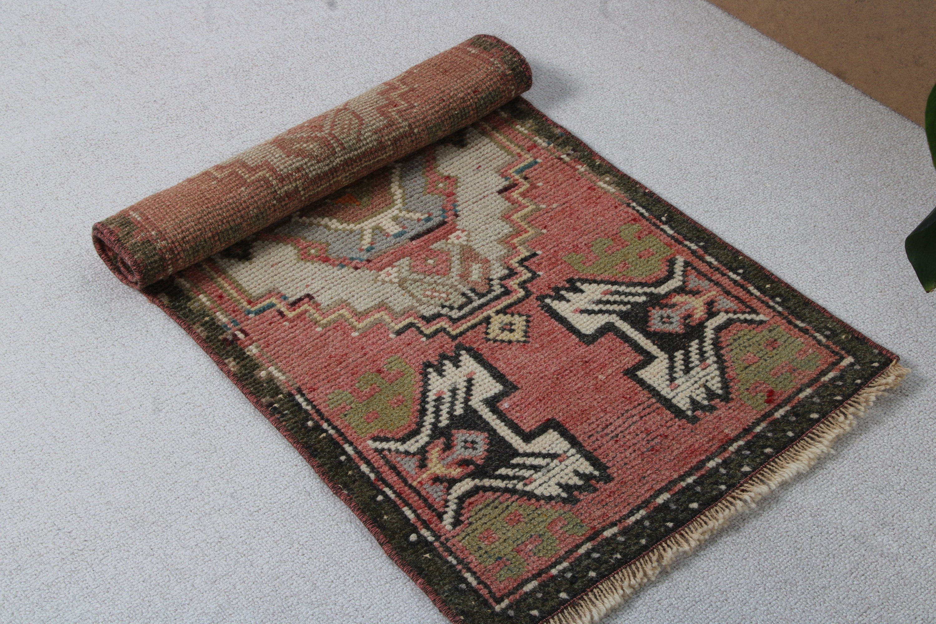 Mutfak Halısı, Geometrik Halı, Çocuk Halıları, Türk Halıları, 1,5x3,1 ft Küçük Halı, Banyo Paspası Boho Halıları, Vintage Halı, Pembe Modern Halı, Oushak Halı