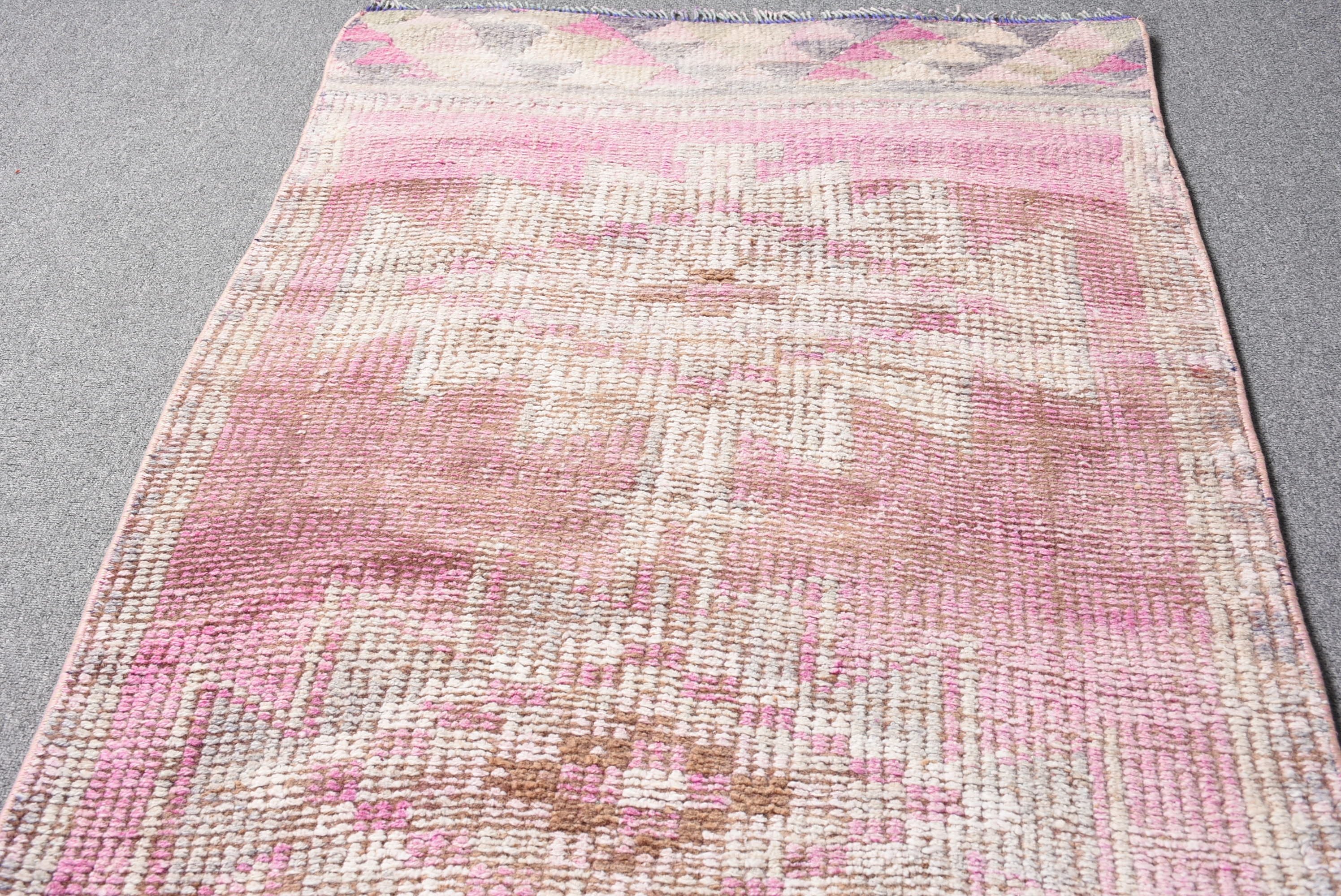 Vintage Rug, Pink Anatolian Rug, 2.8x11.5 ft Runner Rug, Floor Rug, Hallway Rug, Corridor Rugs, Rugs for Kitchen, Wool Rugs, Turkish Rugs