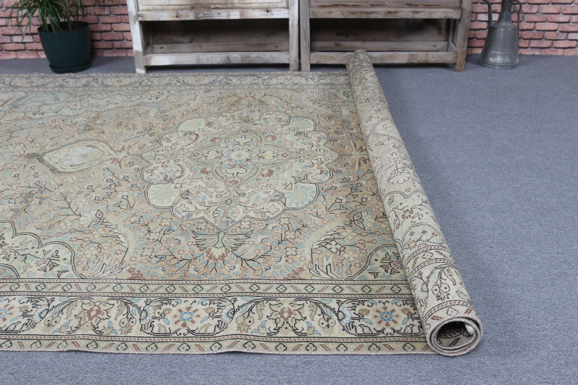 Yeşil Yer Halısı, Eklektik Halılar, Vintage Halı, Yemek Odası Halıları, Ev Dekorasyonu Halısı, Mutfak Halısı, 6.2x9.5 ft Büyük Halılar, Yatak Odası Halısı, Türk Halısı