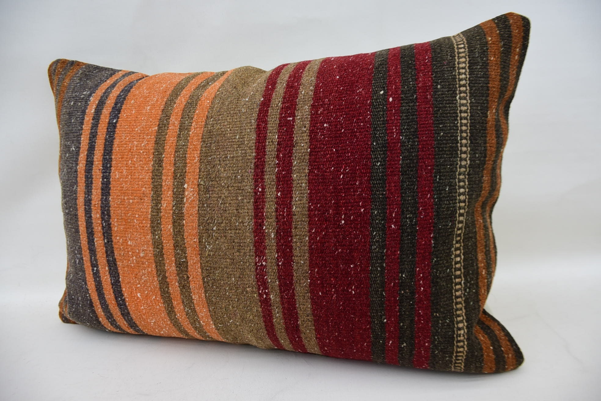 Turkish Pillow, Kilim Rug Cushion Case, Gift Pillow, Pillow for Couch, Yoga Cushion Cover, 16"x24" Orange Cushion