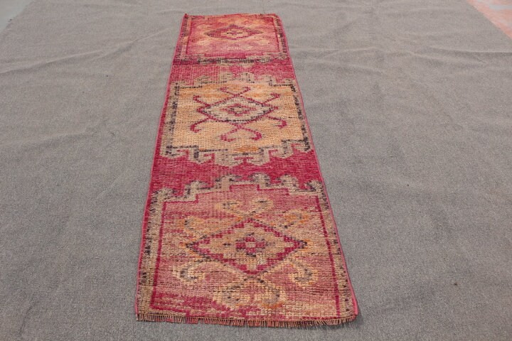 Oushak Rugs, Pink Oriental Rugs, Kitchen Rug, Handmade Wool Rug Rugs, Turkish Rugs, Vintage Rug, Rugs for Stair, 2.6x8.5 ft Runner Rug