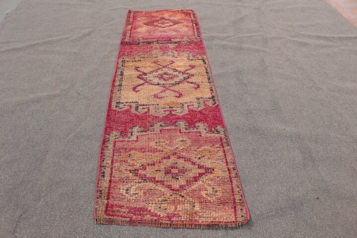 Oushak Halıları, Pembe Oryantal Halıları, Mutfak Halısı, El Yapımı Yün Halıları, Türk Halıları, Vintage Halı, Merdiven Halıları, 2,6x8,5 ft Yolluk Halısı