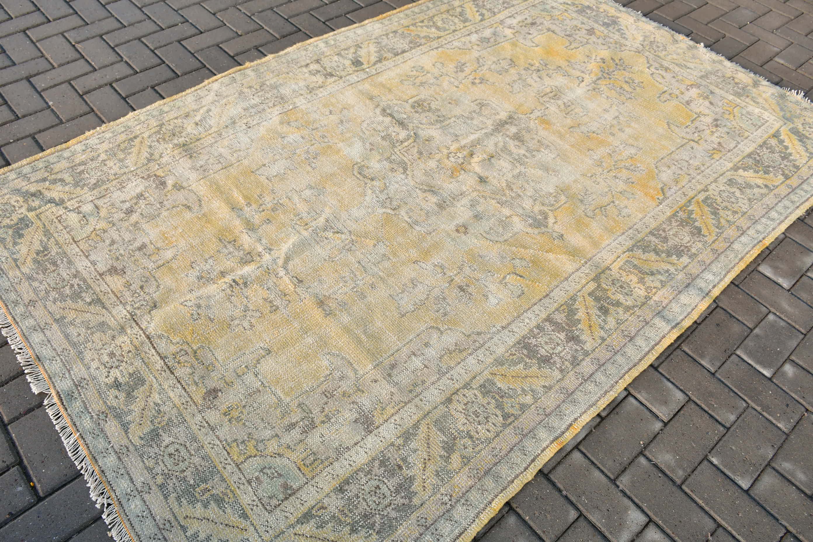 Kitchen Rug, Vintage Rugs, Oushak Rugs, 5.2x8.4 ft Large Rug, Turkish Rug, Living Room Rug, Yellow Wool Rug, Rugs for Salon, Salon Rugs