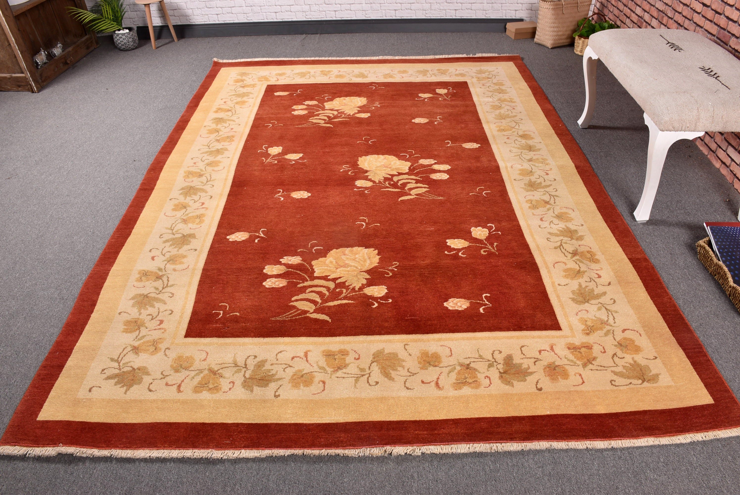 Büyük Vintage Halı, Bej Nötr Halı, Lüks Halı, Harika Halılar, 6,4x9,1 ft Büyük Halı, Yatak Odası Halıları, Dış Mekan Halısı, Vintage Halılar, Türk Halıları