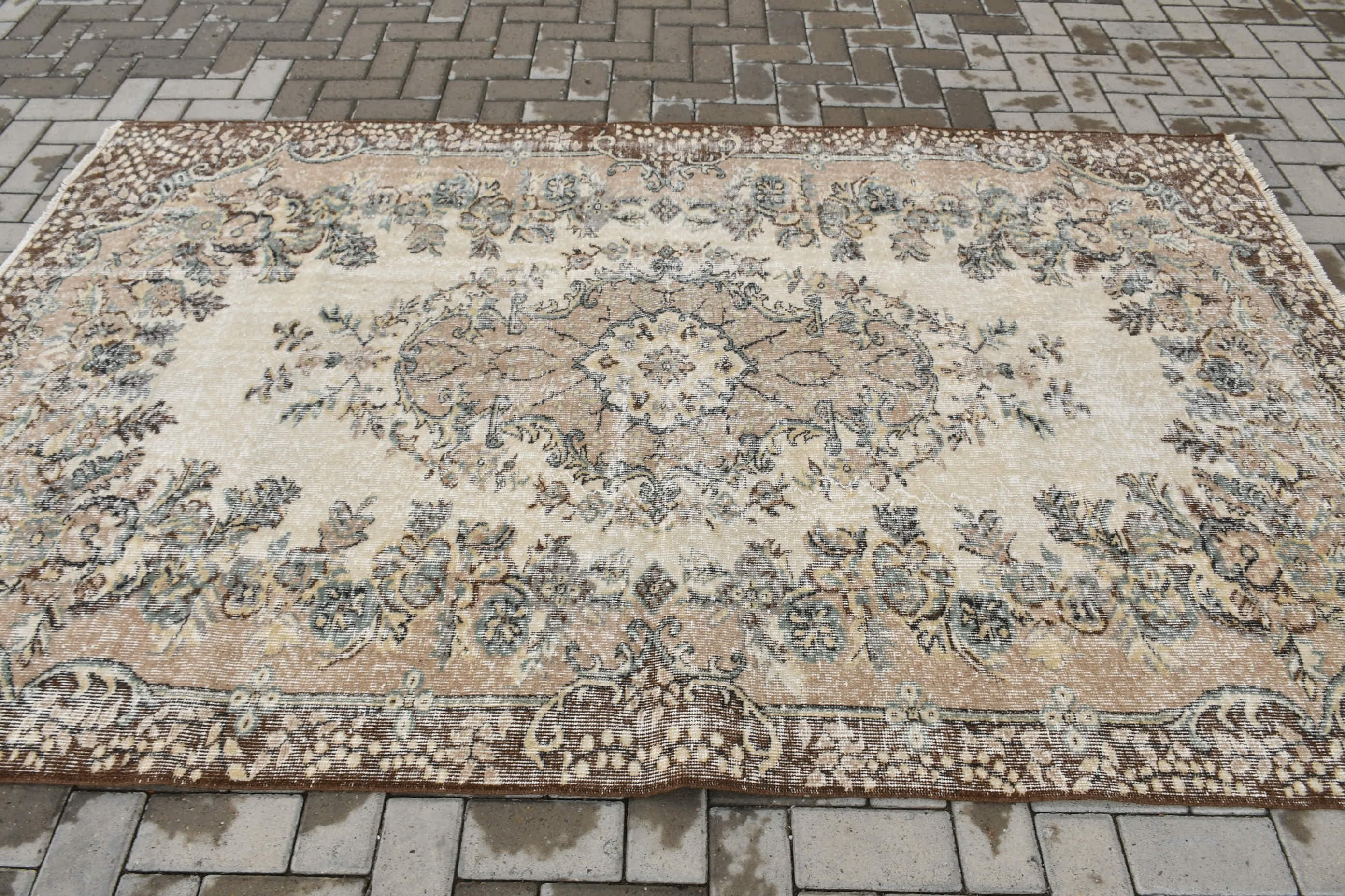 Parlak Halı, 5.3x8.6 ft Büyük Halılar, Türk Halısı, Vintage Halı, Bej Oushak Halıları, Salon Halısı, Yatak Odası Halısı, Yün Halısı, Boho Halısı, Oturma Odası Halısı