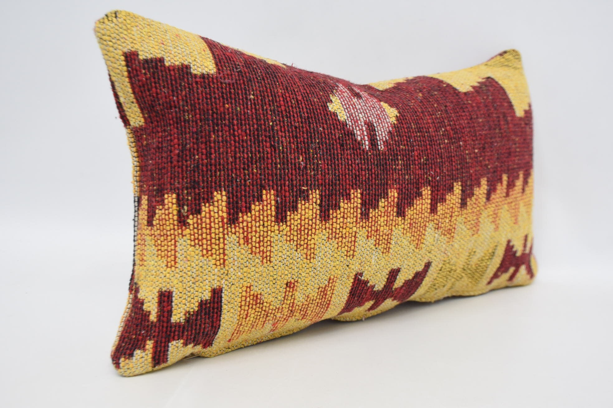 Ethnical Kilim Rug Pillow, Kilim Cushion Sham, Christmas Pillow Sham, 12"x20" Red Cushion Cover, Vintage Pillow