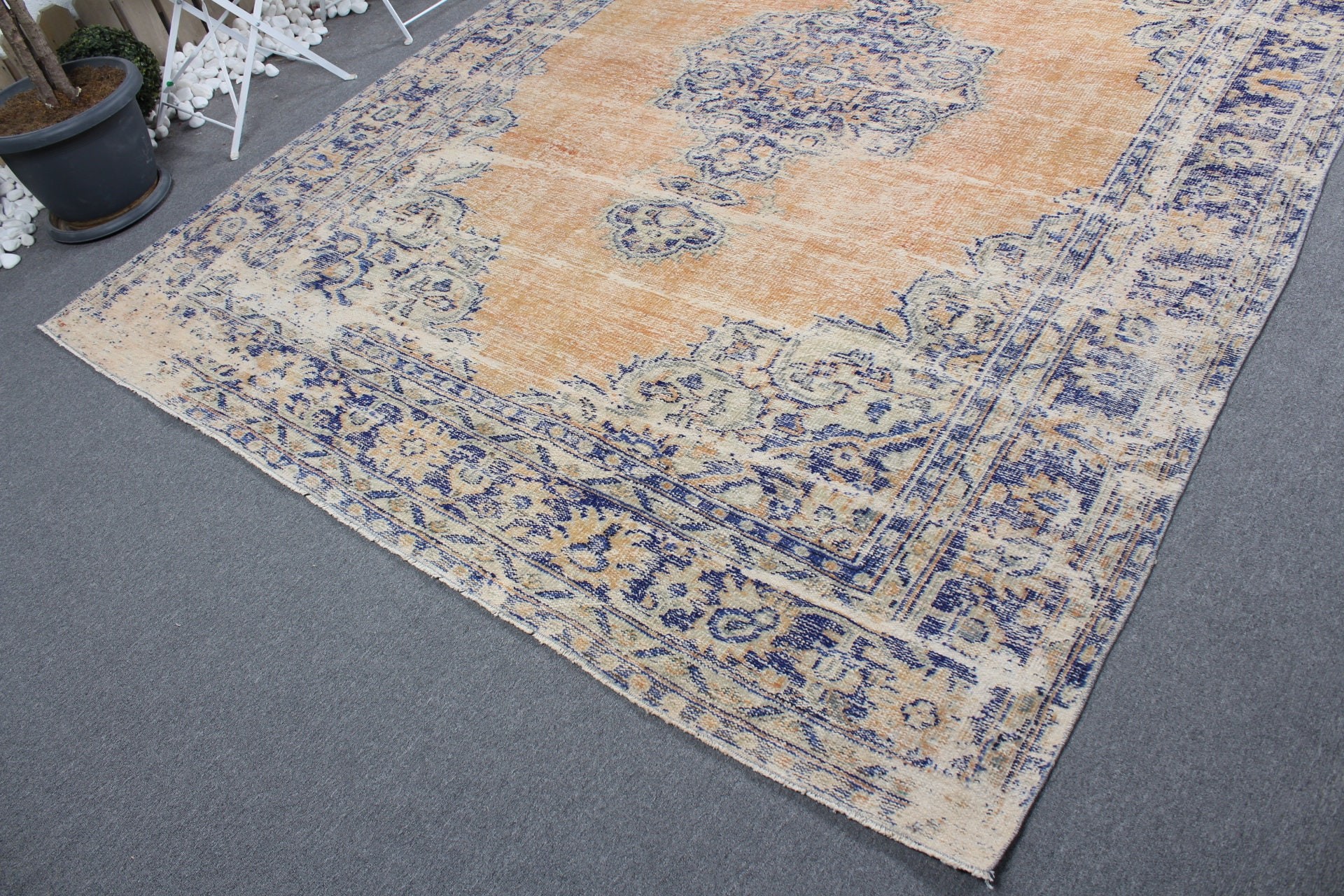 Vintage Rug, 7.3x9.9 ft Oversize Rug, Orange Moroccan Rugs, Old Rug, Dining Room Rugs, Antique Rugs, Wool Rug, Turkish Rug, Living Room Rug