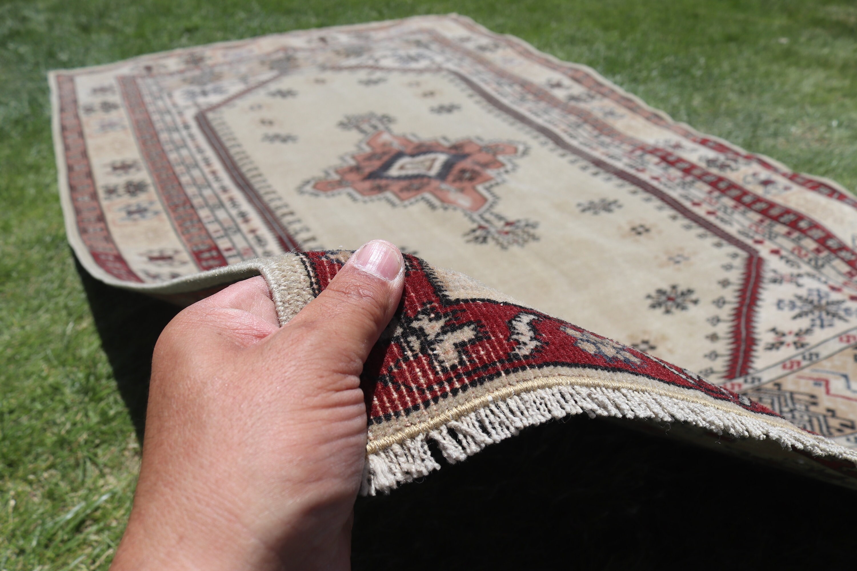 4.5x7.4 ft Area Rug, Oushak Area Rugs, Statement Rugs, Vintage Rug, Turkish Rug, Living Room Rug, Moroccan Rug, Beige Geometric Rug