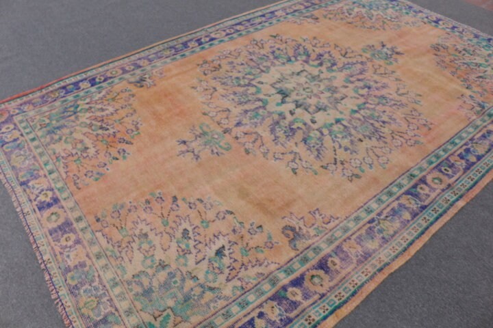 Türk Halısı, Turuncu Soğuk Halı, Oturma Odası Halıları, Vintage Halı, Salon Halısı, 6.6x10.2 ft Büyük Halılar, Antika Halı, Yer Halıları, Yatak Odası Halıları