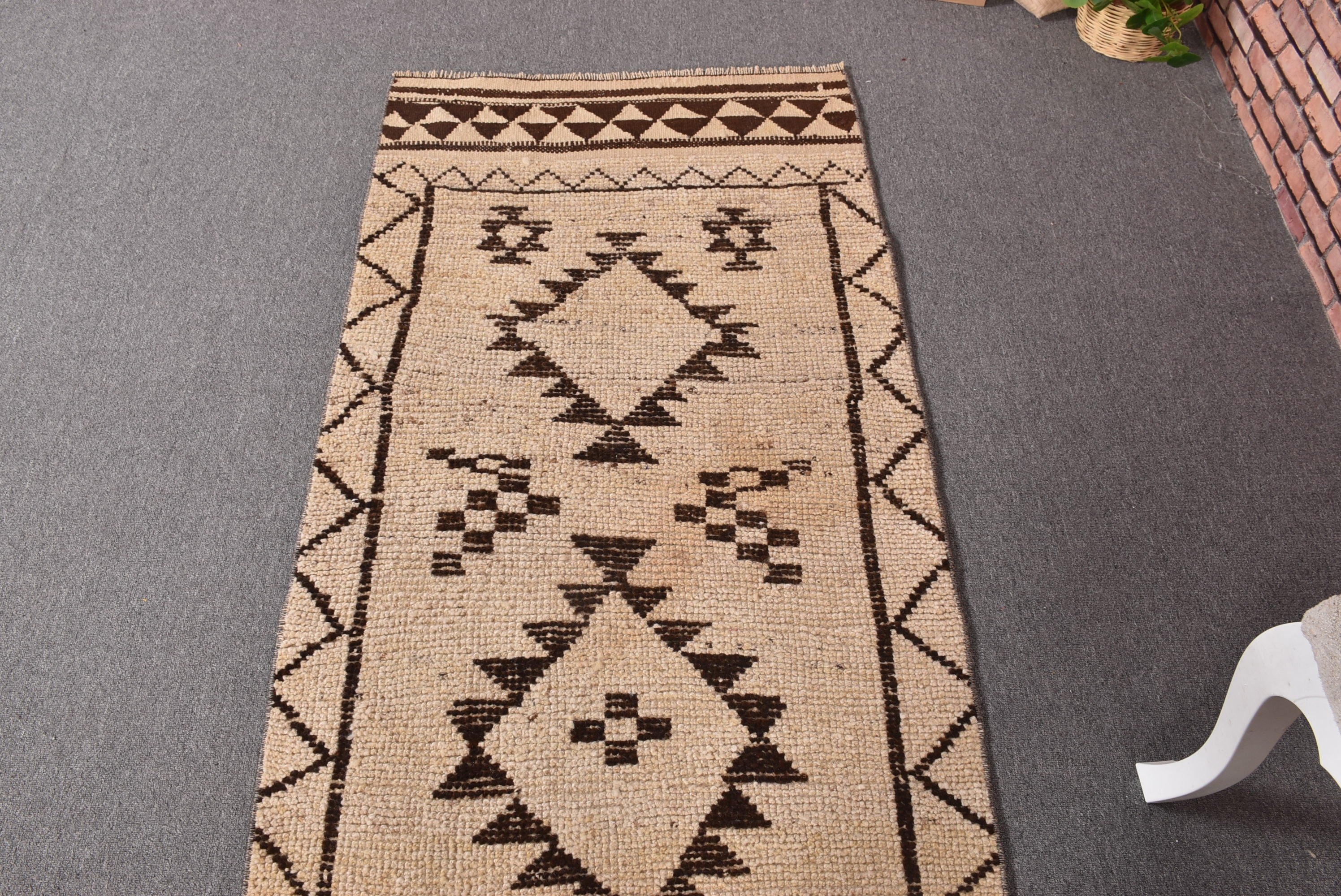 Vintage Halı, Türk Halısı, Beni Ourain Runner Halıları, 2.8x11.3 ft Runner Halıları, Koridor Halısı, Bej Anadolu Halısı, Havalı Halılar