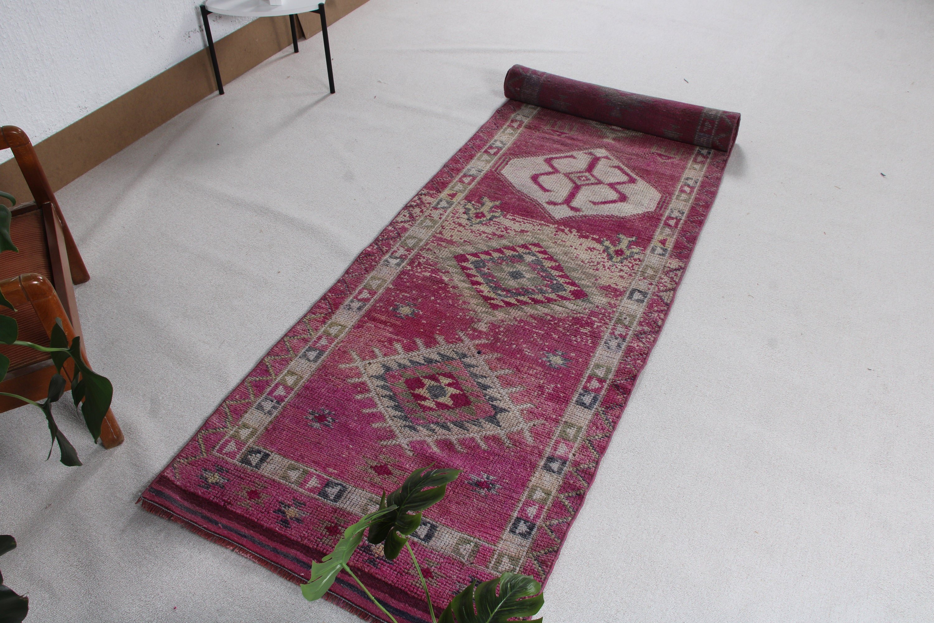 Home Decor Rugs, Pink Statement Rugs, Corridor Rug, Vintage Rugs, Turkish Rug, 2.8x11.8 ft Runner Rugs, Vintage Runner Rug, Luxury Rugs