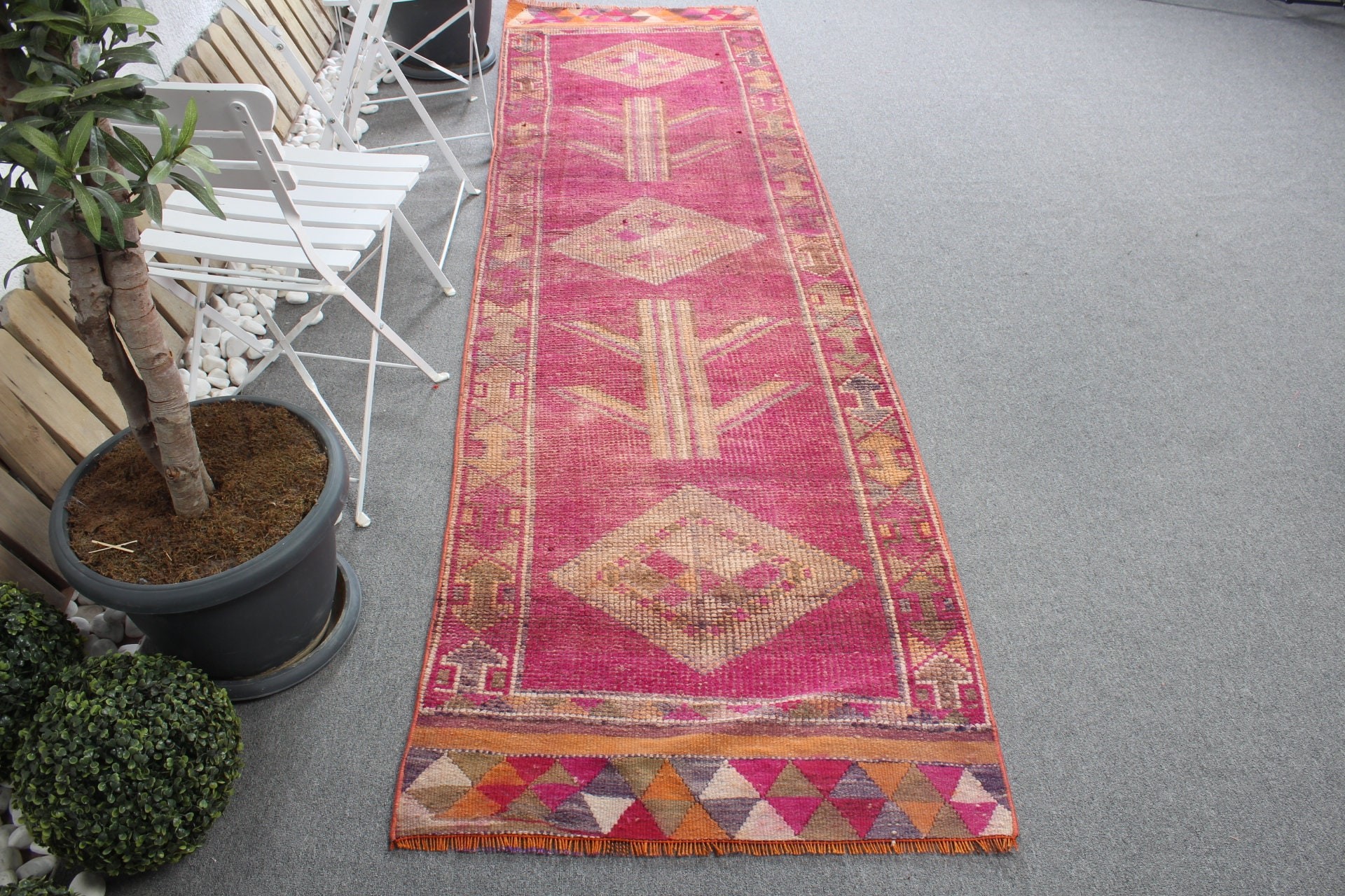 Türk Halısı, Mutfak Halıları, 2,9x10,4 ft Yolluk Halısı, Mor Oushak Halıları, Boho Halısı, Koridor Halıları, Mutfak Halıları, Vintage Halılar, Yün Halılar