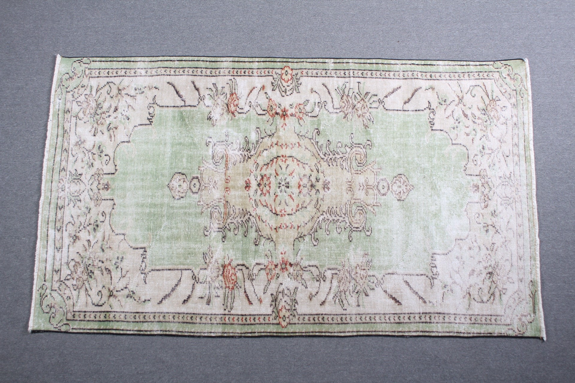 Pale Rug, Antique Rugs, Oushak Rug, Vintage Rug, Green Bedroom Rug, Nursery Rug, Dining Room Rug, Turkish Rugs, 4.4x7.4 ft Area Rug