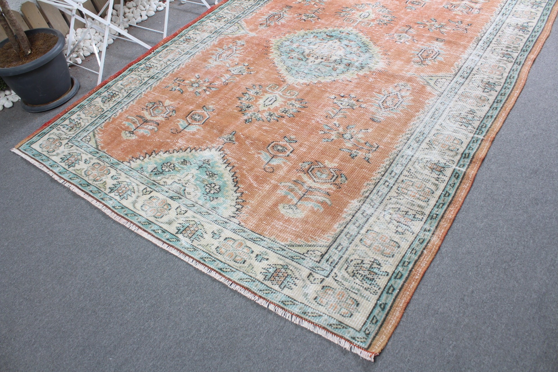 Salon Rugs, Oriental Rug, Dining Room Rugs, Turkish Rugs, 6.3x8.8 ft Large Rug, Old Rugs, Moroccan Rug, Vintage Rug, Orange Wool Rug