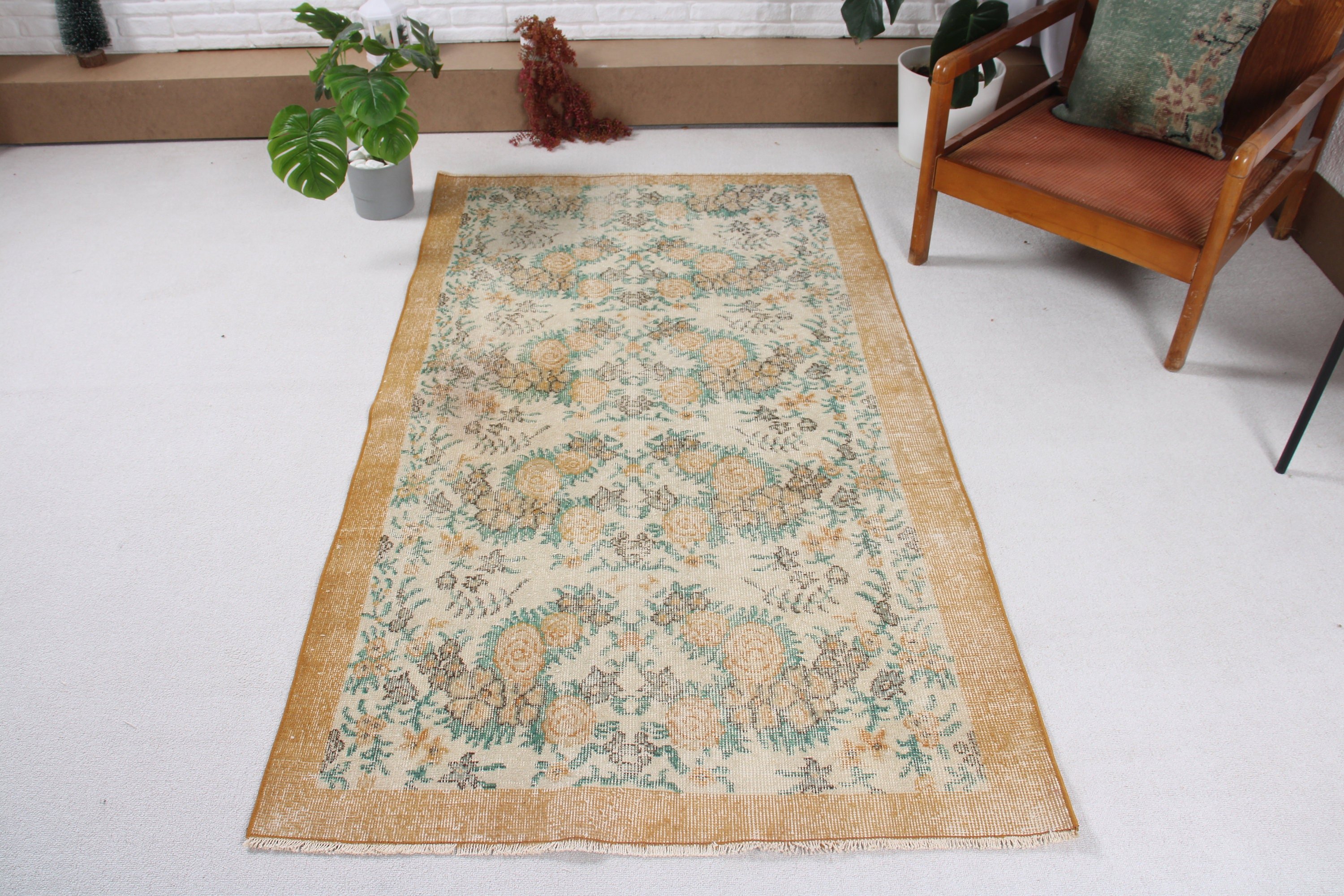 Türk Halısı, 3.6x6.4 ft Aksan Halıları, Geometrik Halılar, El Dokuma Halı, Vintage Halılar, Bej Mutfak Halısı, Giriş Halıları, Boho Accent Halıları