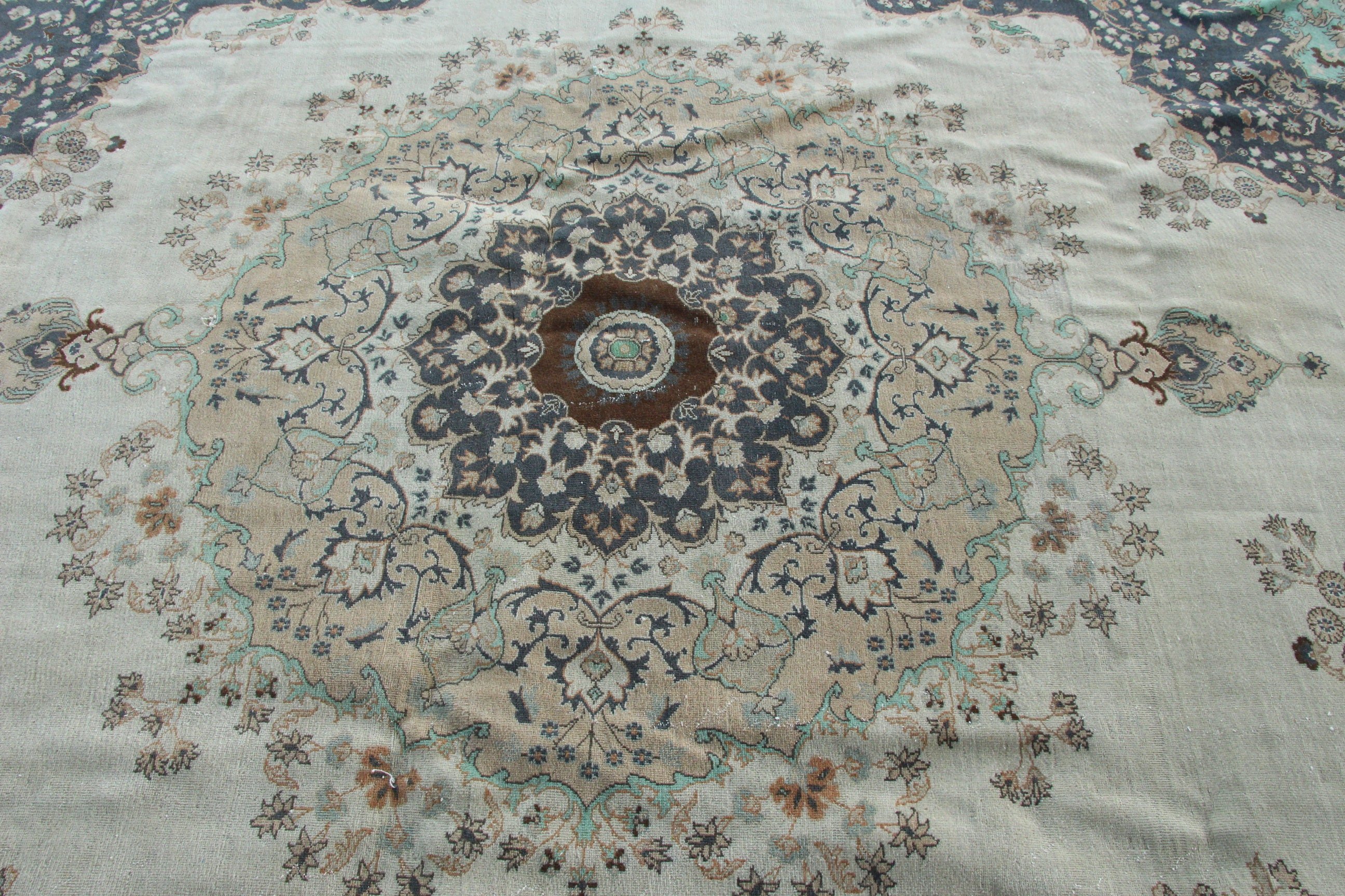 Oushak Halı, Oturma Odası Halısı, 8.2x11.5 ft Büyük Boy Halı, Düz Dokuma Halılar, Türk Halıları, Vintage Halı, Yemek Odası Halısı, Bej Lüks Halı