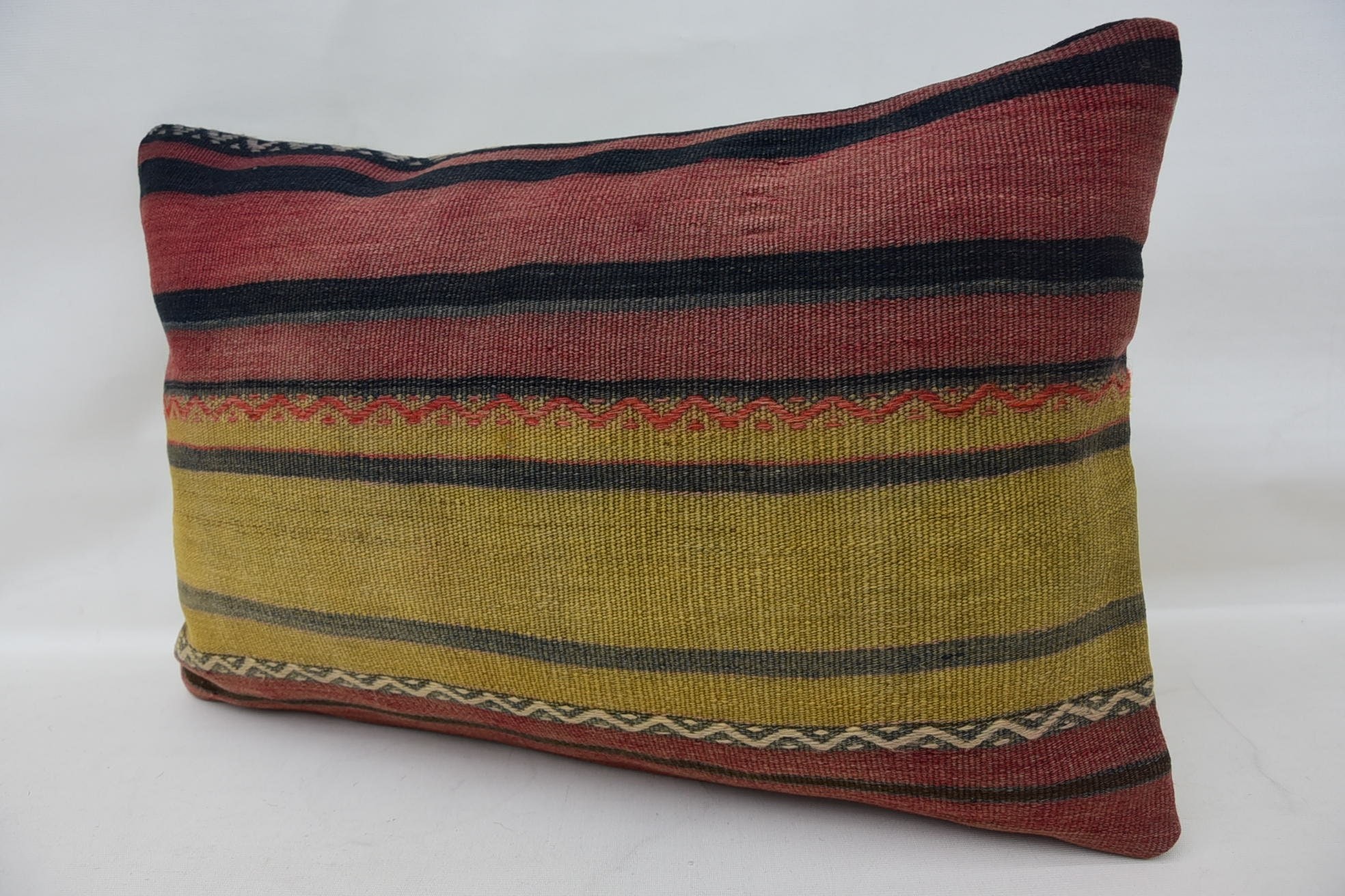 Sofa Cushion, Boho Pillow Sham Cover, Kilim Cushion Sham, Oriental Pillow Cover, Kilim Pillow, 16"x24" Red Pillow Sham