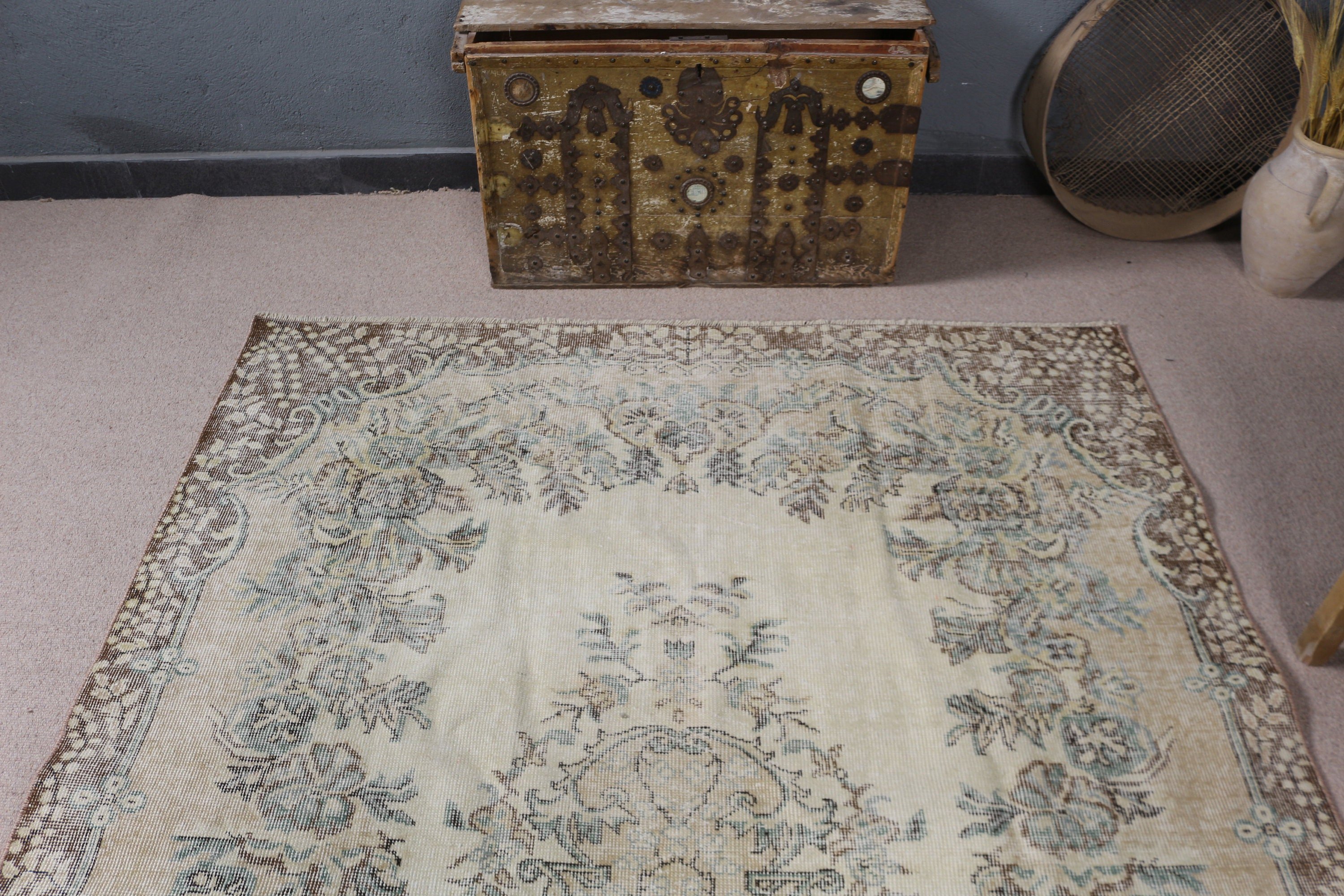 Türk Halıları, Oturma Odası Halısı, Bej Lüks Halı, Vintage Halı, Yemek Odası Halısı, Ev Dekor Halıları, 5.6x9.3 ft Büyük Halı, Oryantal Halılar