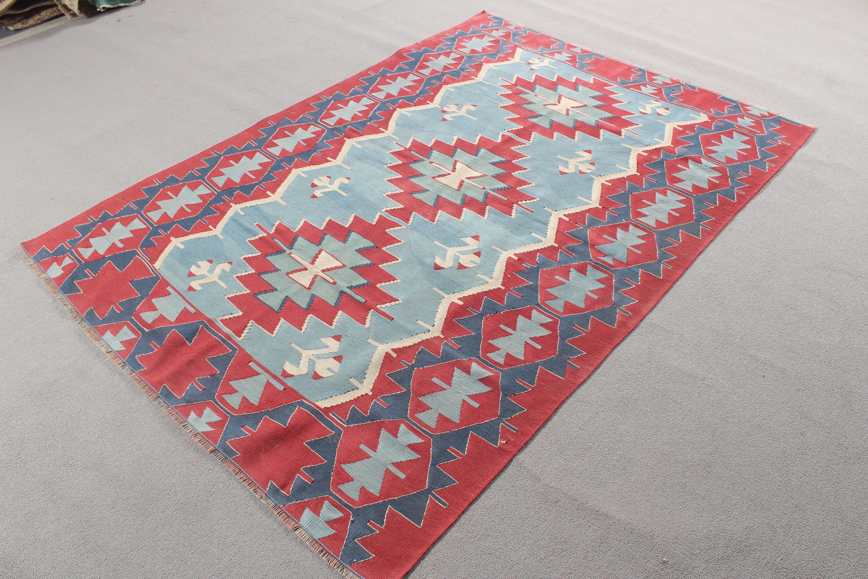 Yemek Odası Halıları, Yatak Odası Halısı, Vintage Halılar, Kırmızı Lüks Halı, Türk Halısı, Oturma Odası Halıları, El Dokuma Halı, Kilim, 4.6x6.7 ft Alan Halıları