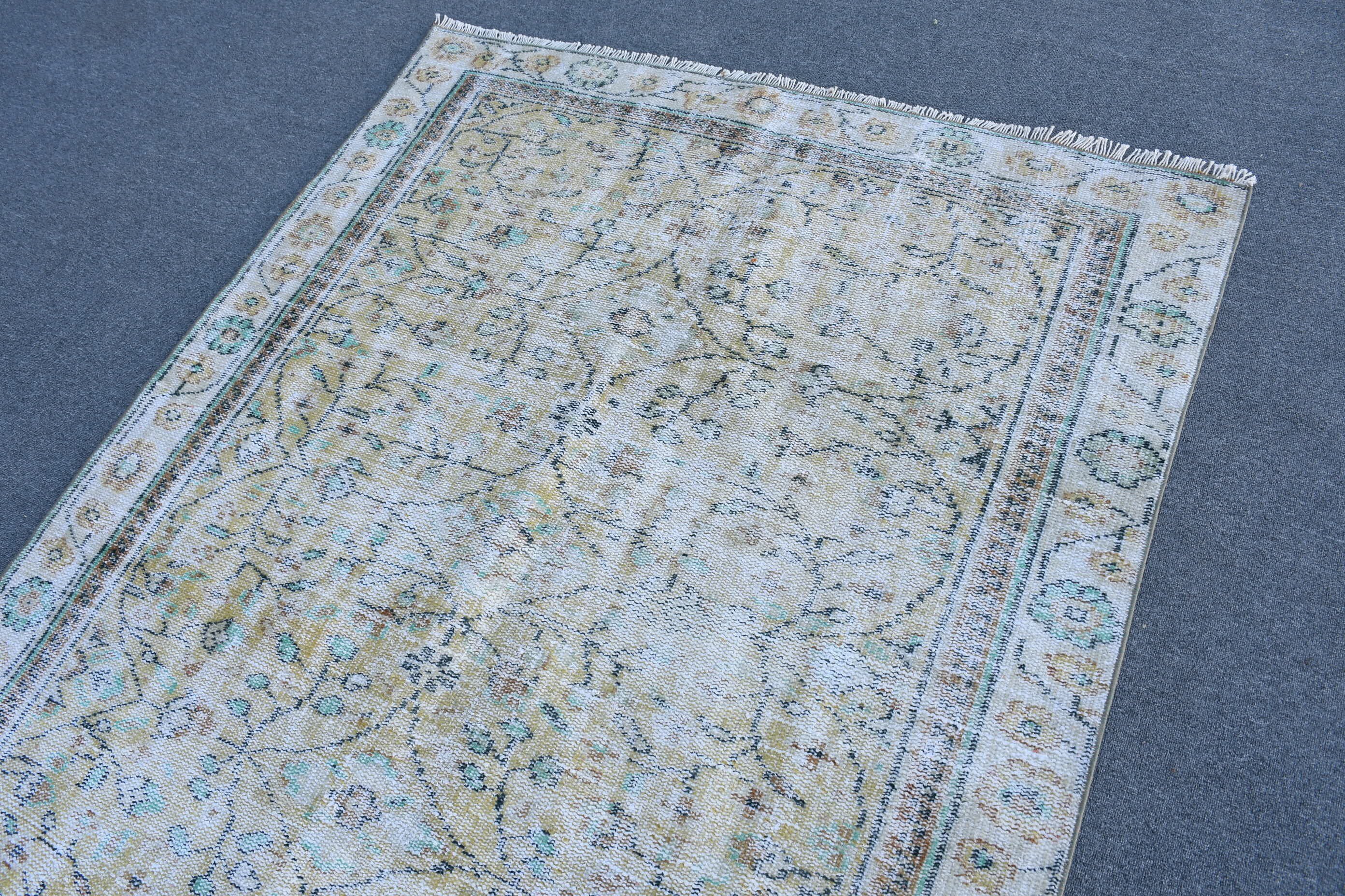 Vintage Halı, 4.8x8.8 ft Büyük Halı, Oushak Halısı, Salon Halısı, Yemek Odası Halısı, Türk Halıları, El Dokuma Halısı, Sarı Antika Halılar, Mutfak Halısı