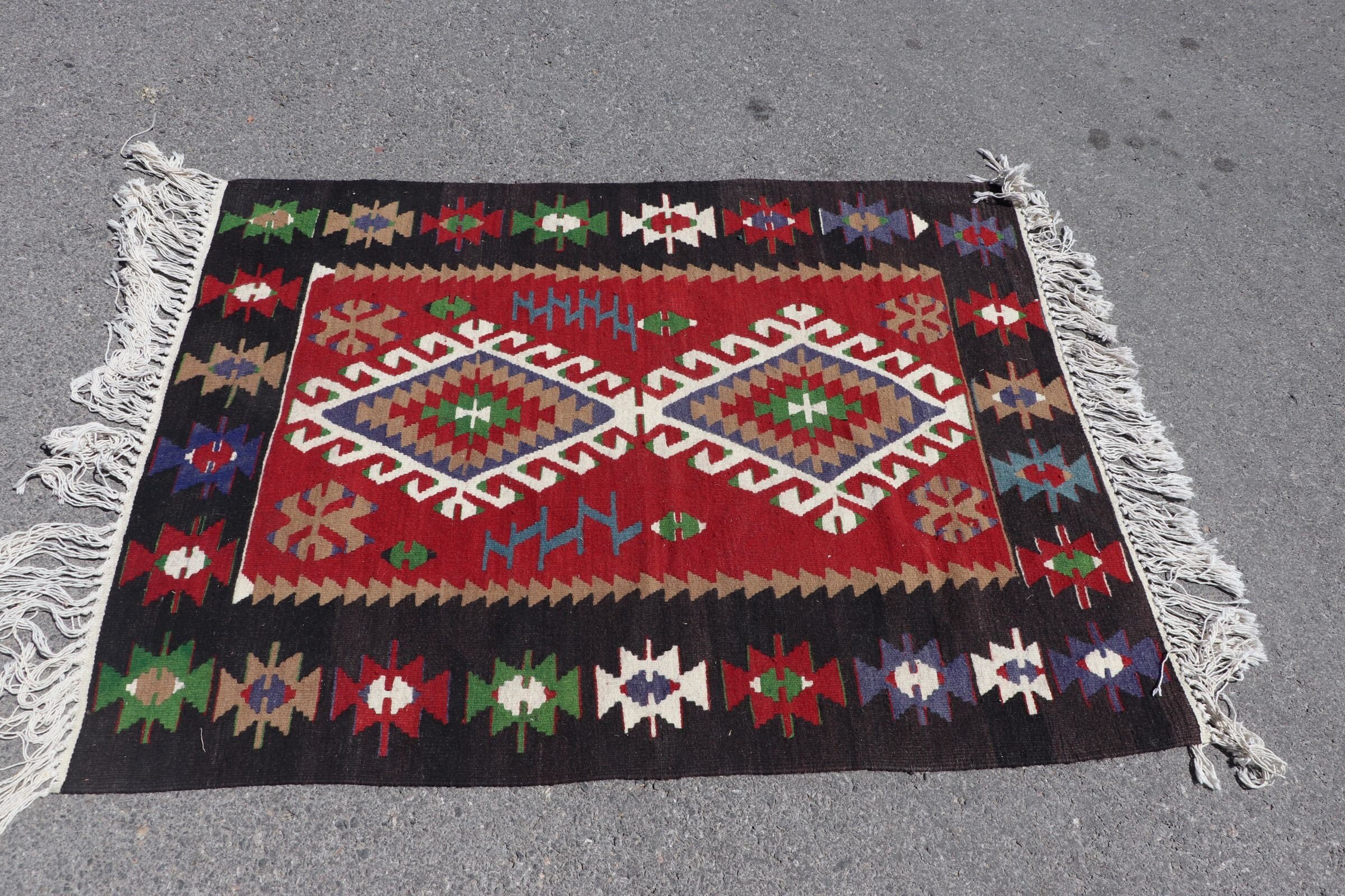 Oriental Rugs, Red Antique Rug, Vintage Rug, Turkish Rugs, Bedroom Rug, Kilim, Kitchen Rug, Floor Rug, Wool Rugs, 3.4x4.6 ft Accent Rug