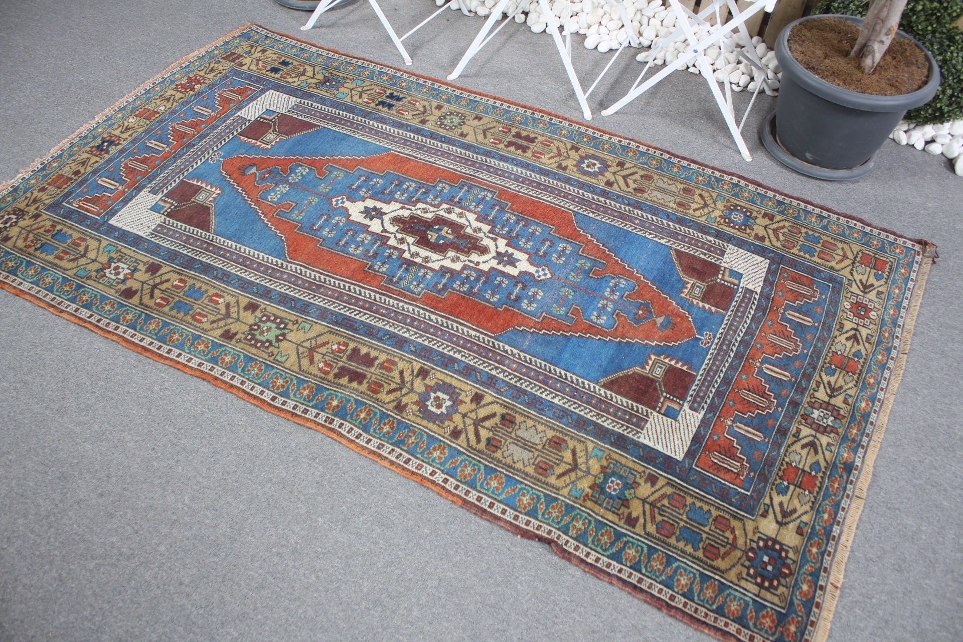 Turkish Rug, Rugs for Indoor, 4x7.1 ft Area Rug, Vintage Rugs, Blue Antique Rugs, Kitchen Rug, Wool Rugs, Farmhouse Decor Rug, Oriental Rug