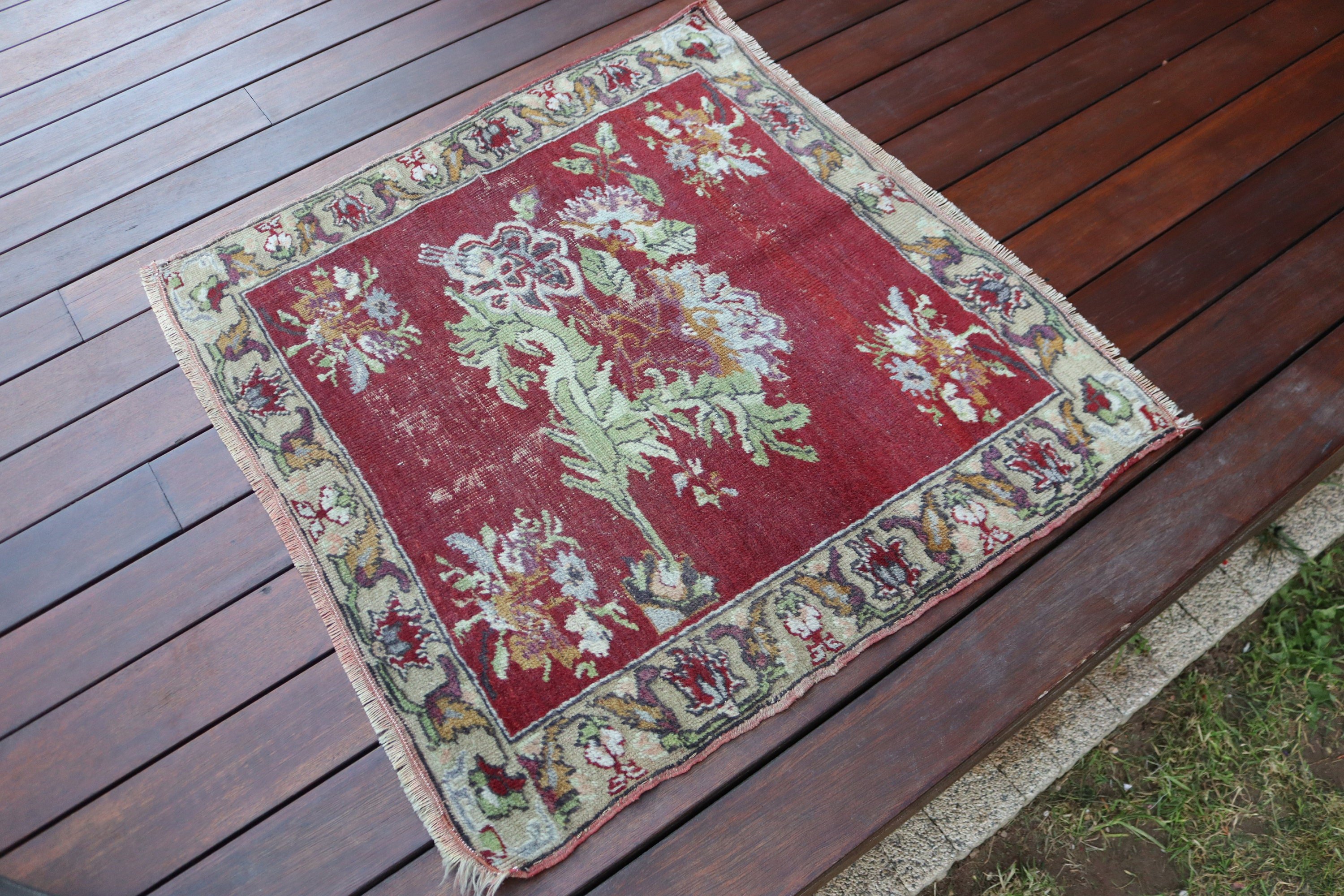 Red Modern Rug, Bedroom Rug, Kitchen Rugs, Small Boho Rug, Ethnic Rugs, 2.4x2.6 ft Small Rug, Vintage Rug, Turkish Rugs, Door Mat Rug