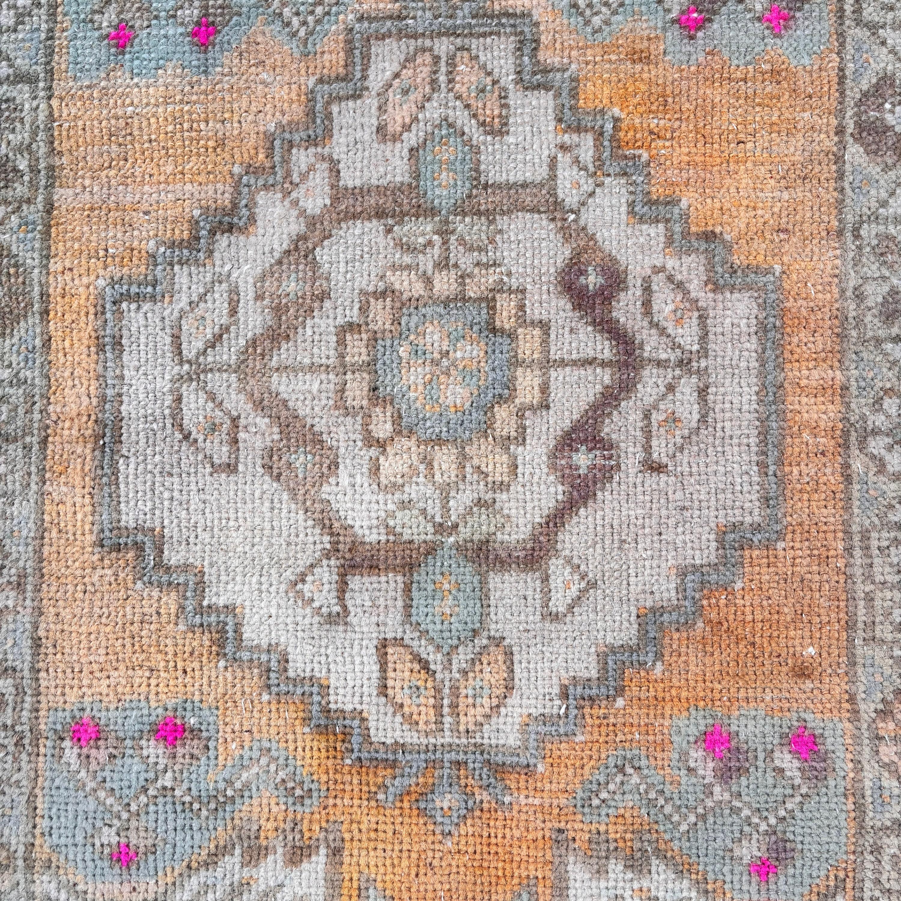 1.6x3 ft Küçük Halılar, Küçük Alan Halıları, Türk Halısı, Vintage Halılar, Anadolu Halıları, El Yapımı Halı, Turuncu Yün Halı, Küçük Boho Halı, Havalı Halı