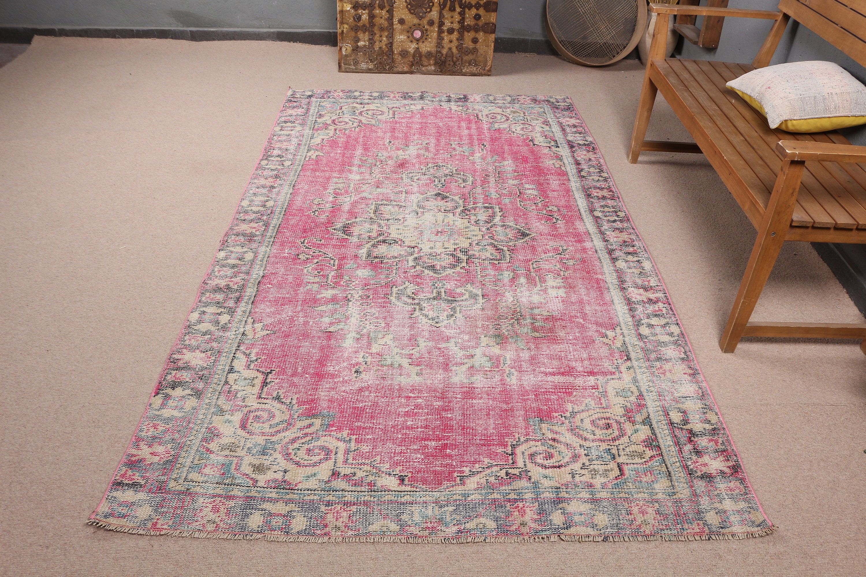 Vintage Rug, Turkish Rug, Nursery Rugs, Oushak Rugs, Anatolian Rug, Floor Rug, Rugs for Floor, Pink Anatolian Rug, 4.6x8.2 ft Area Rugs