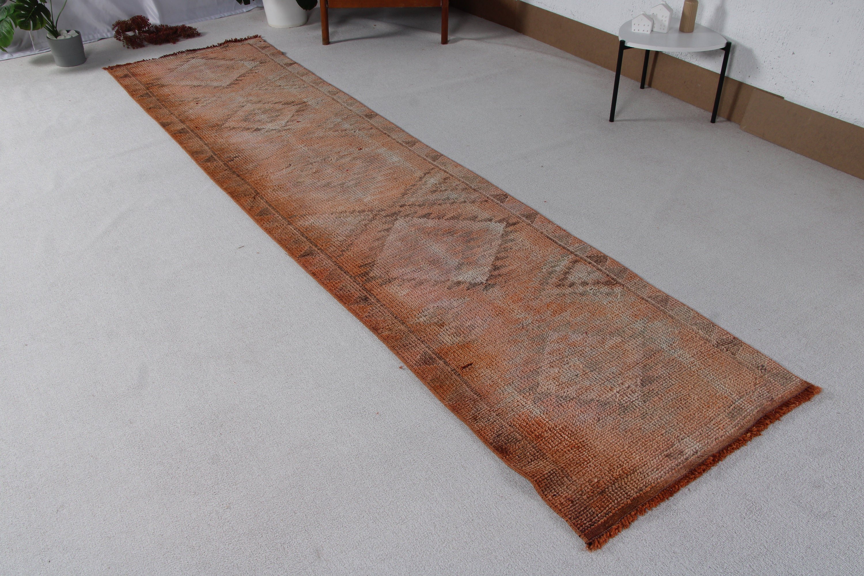 Corridor Rug, Organic Rugs, Modern Rug, Vintage Rugs, 2.6x11.3 ft Runner Rugs, Turkish Rug, Oushak Rug, Long Runner Rugs, Orange Modern Rug