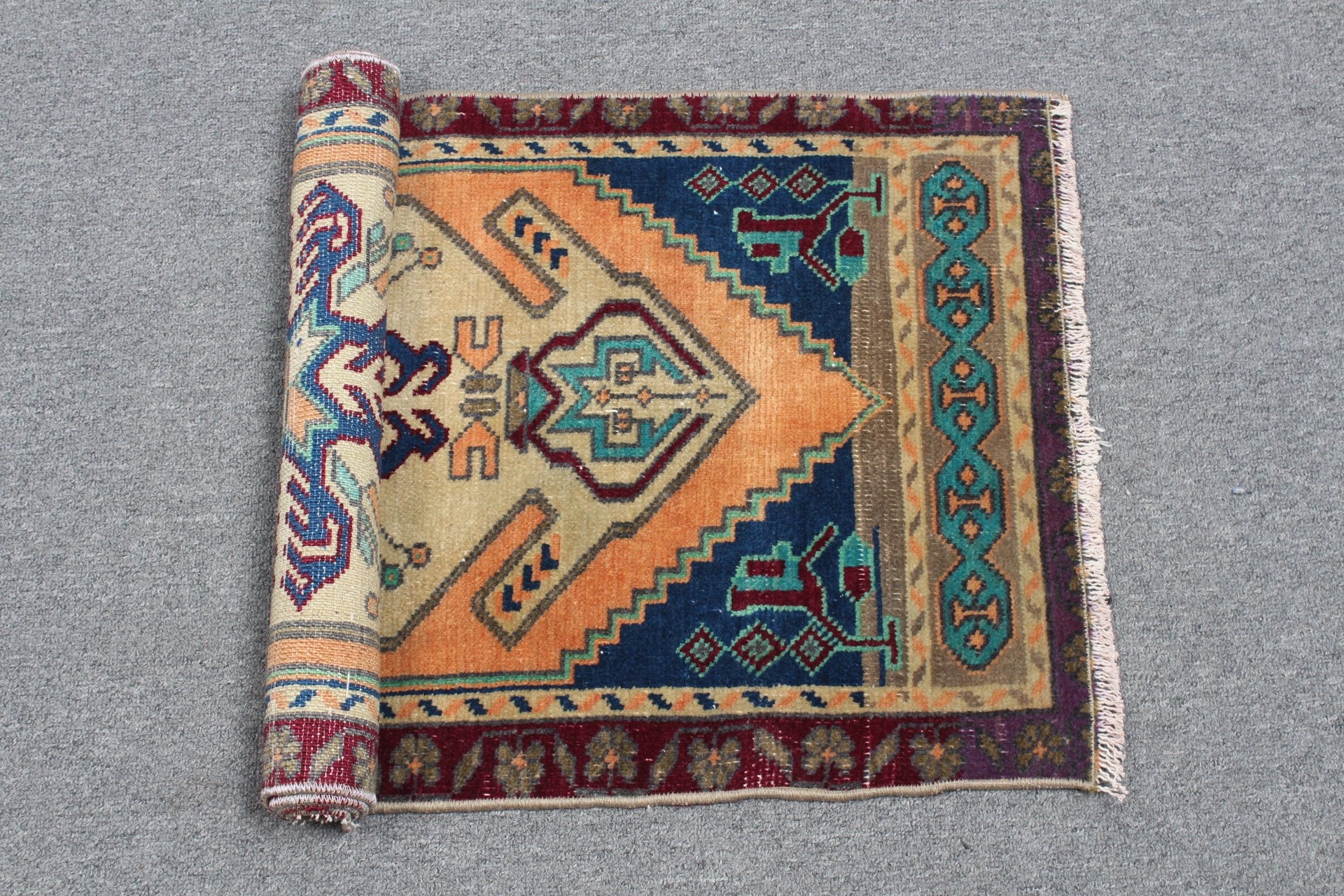 1.6x3.3 ft Küçük Halı, Türk Halısı, Vintage Halı, Bej Yatak Odası Halıları, Banyo Halısı, Mutfak Halıları, Oushak Halıları, Giriş Halıları, Ev Dekorasyonu Halısı