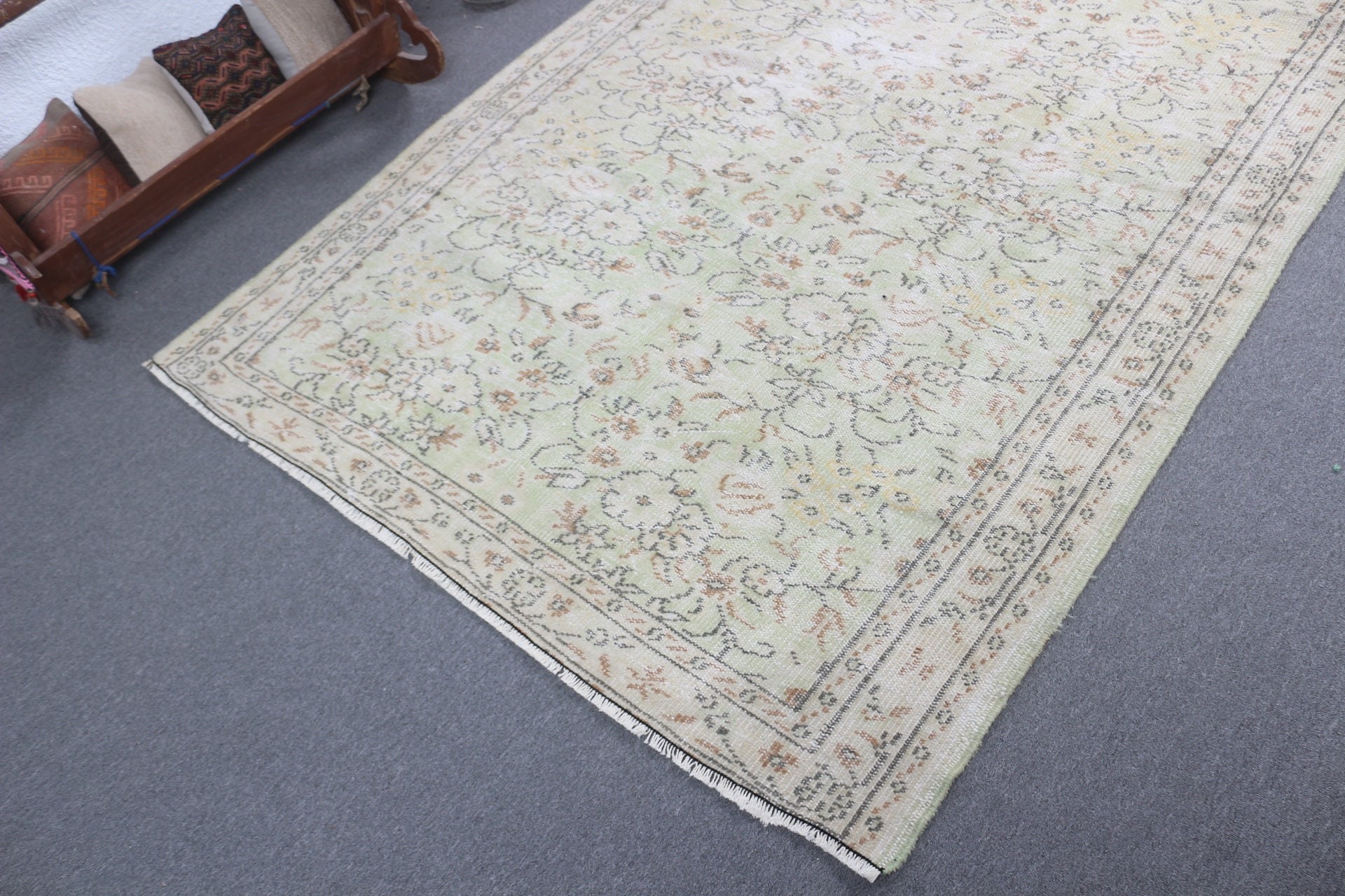 5.4x8.1 ft Large Rugs, Moroccan Rugs, Salon Rug, Green Oriental Rug, Bedroom Rug, Turkish Rug, Vintage Rug, Rugs for Salon, Floor Rug