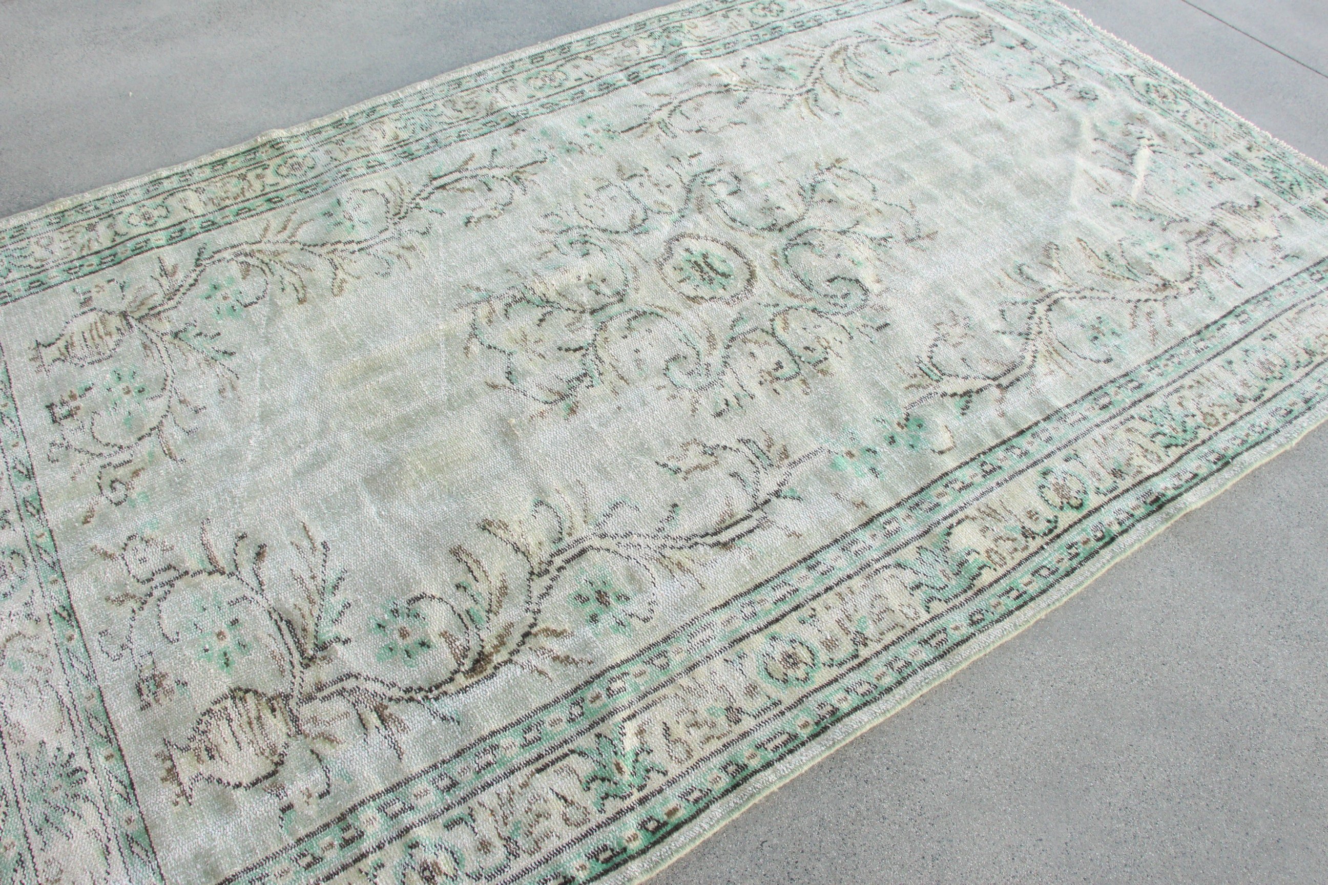 Yeşil 5.4x8.3 ft Büyük Halı, Büyük Vintage Halılar, Modern Halılar, Yemek Odası Halısı, Türk Halıları, Vintage Halı, Geometrik Halılar